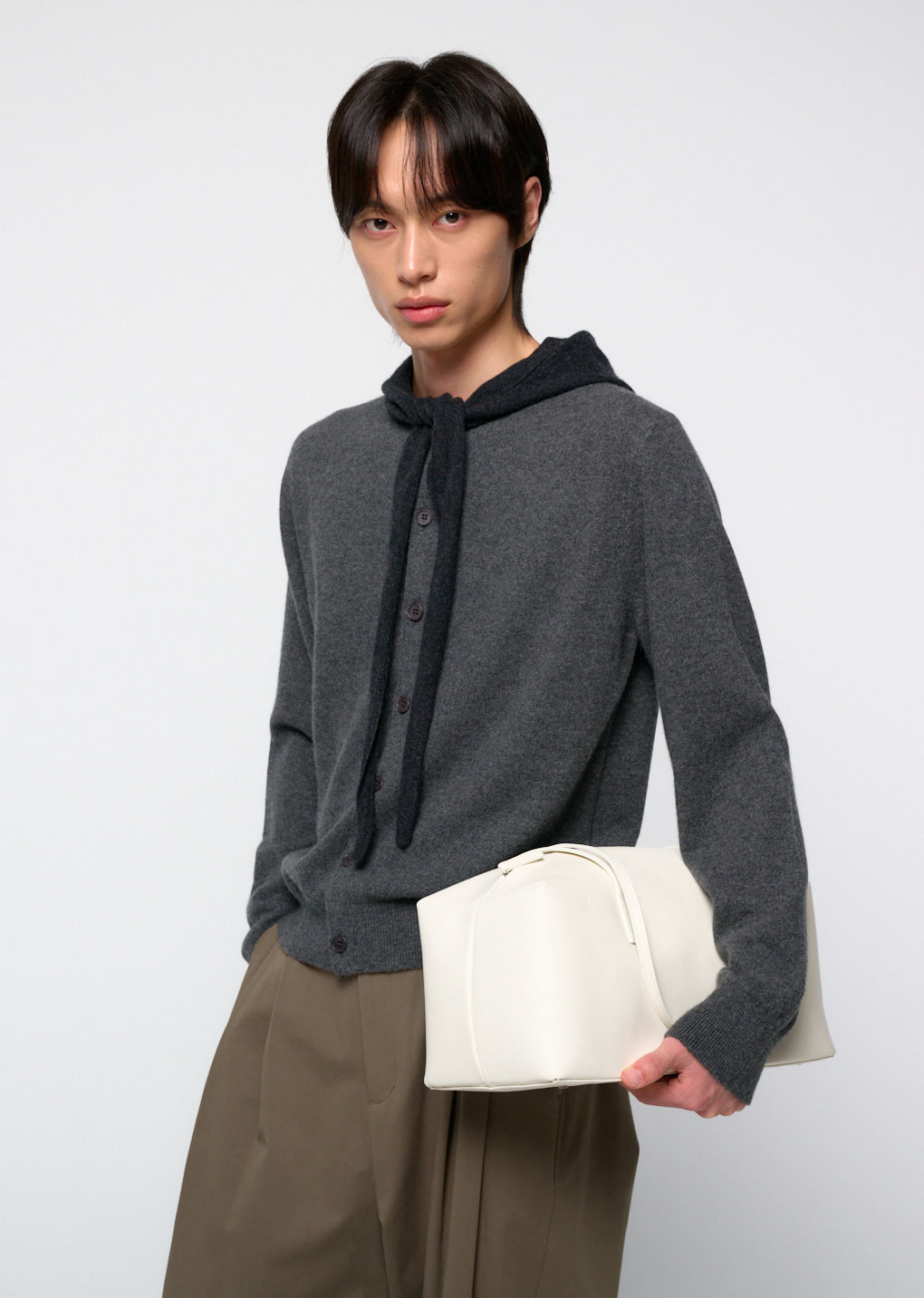 Amomento - Men's Cashmere Crewneck Cardigan (Melange Grey) product image 5 | TRAB K-Fashion Australia
