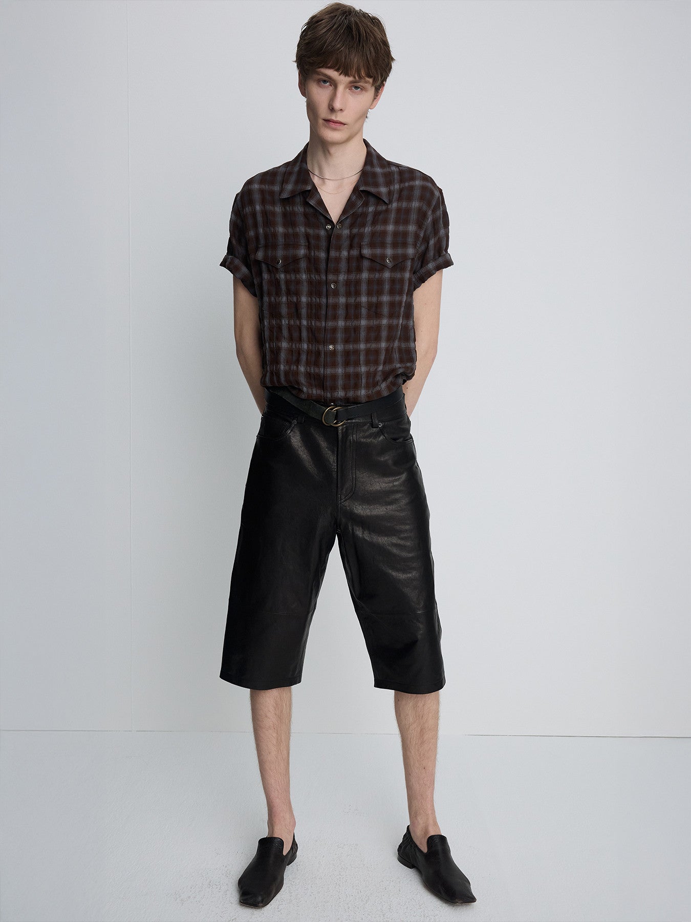 Tonywack - Checked Cotton Rayon Shirt (Umber/Slate Blue) product image 1 | TRAB K-Fashion Australia