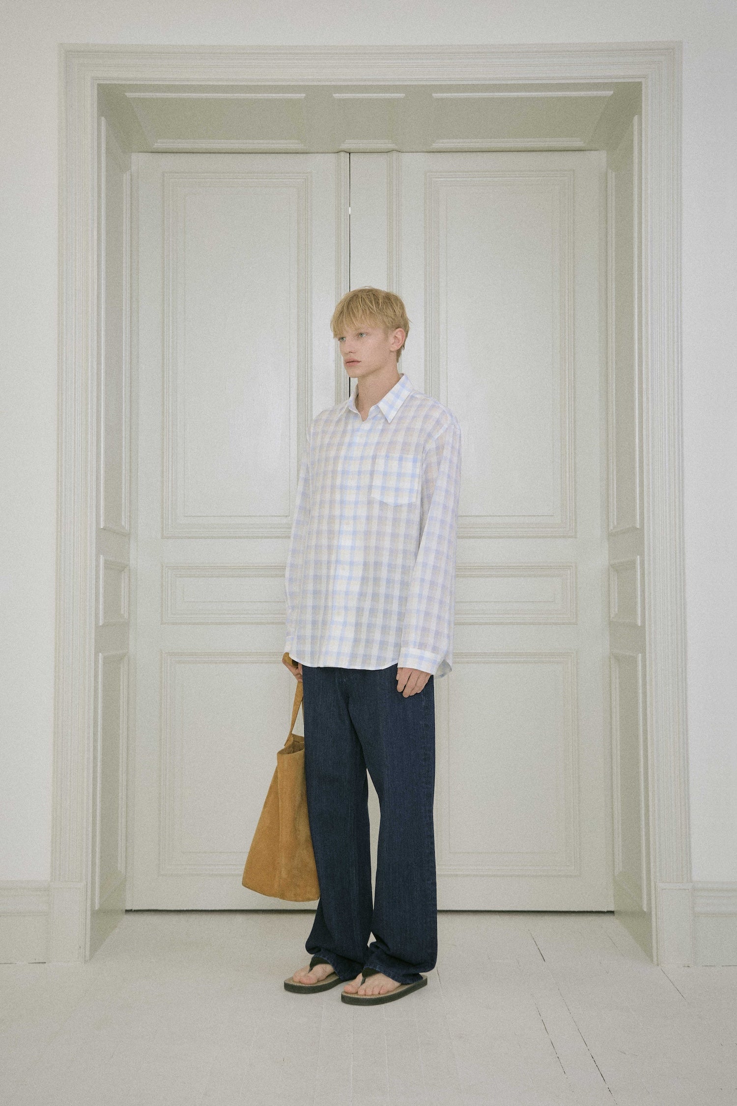 STU - Embroidery Check Shirt Sky (Blue) product image 2 | TRAB K-Fashion Australia