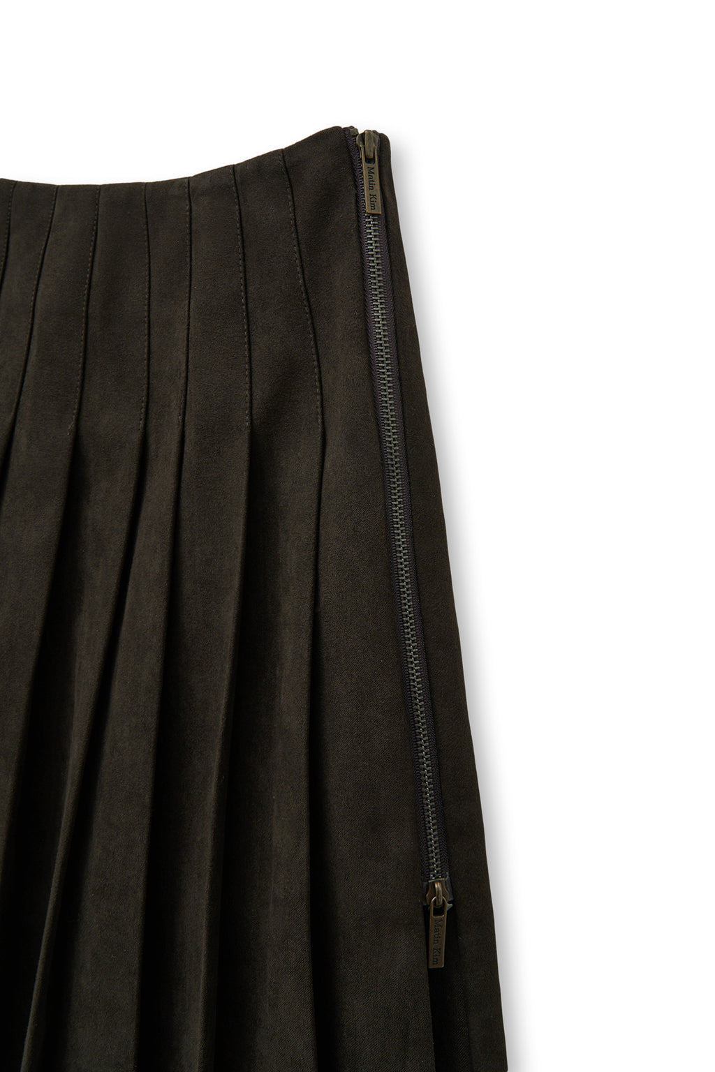 Matin Kim - Side Zipper Pleats Midi Skirt (Dark Brown) product image 4 | TRAB K-Fashion Australia
