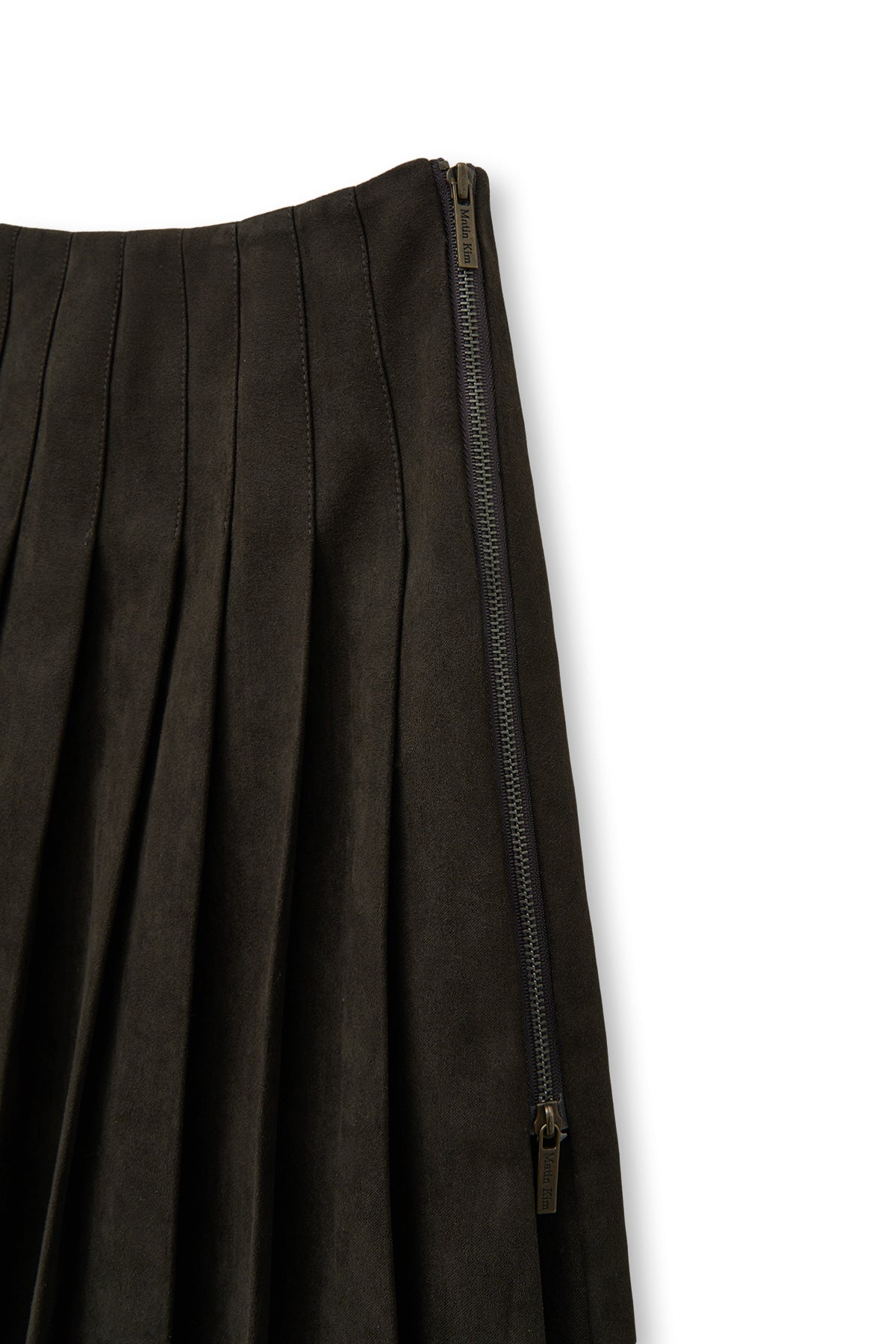 Matin Kim - Side Zipper Pleats Midi Skirt (Dark Brown) product image 4 | TRAB K-Fashion Australia