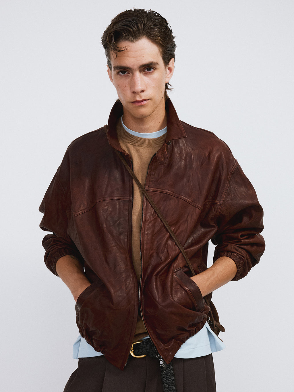Recto - Vintage Effect Leather Jumper (Red Brown) product image 4 | TRAB K-Fashion Australia