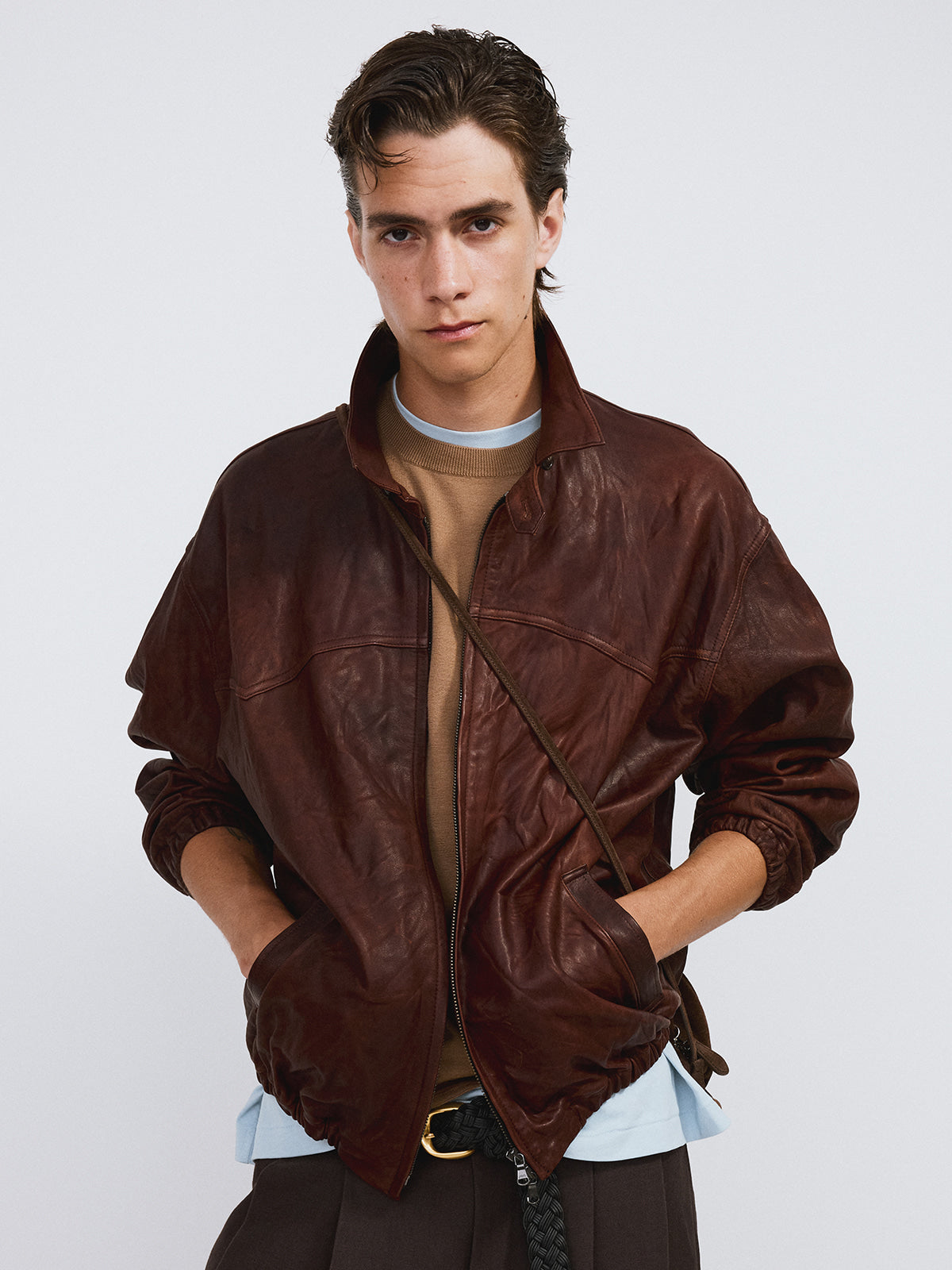 Recto - Vintage Effect Leather Jumper (Red Brown) product image 4 | TRAB K-Fashion Australia