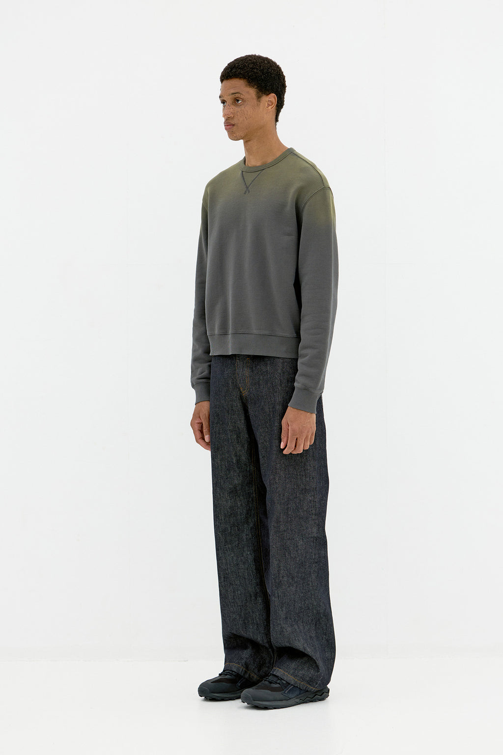 Coor - Panelled Crewneck Sweatshirt (Grayish Khaki) product image 3 | TRAB K-Fashion Australia