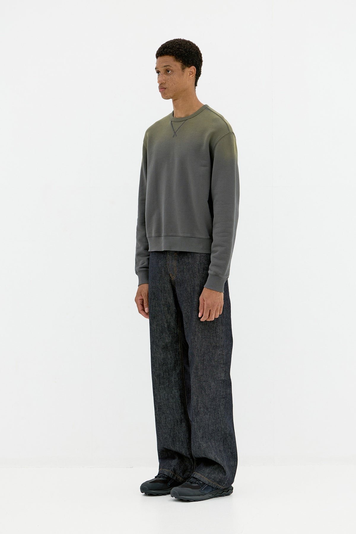 Coor - Panelled Crewneck Sweatshirt (Grayish Khaki) product image 3 | TRAB K-Fashion Australia