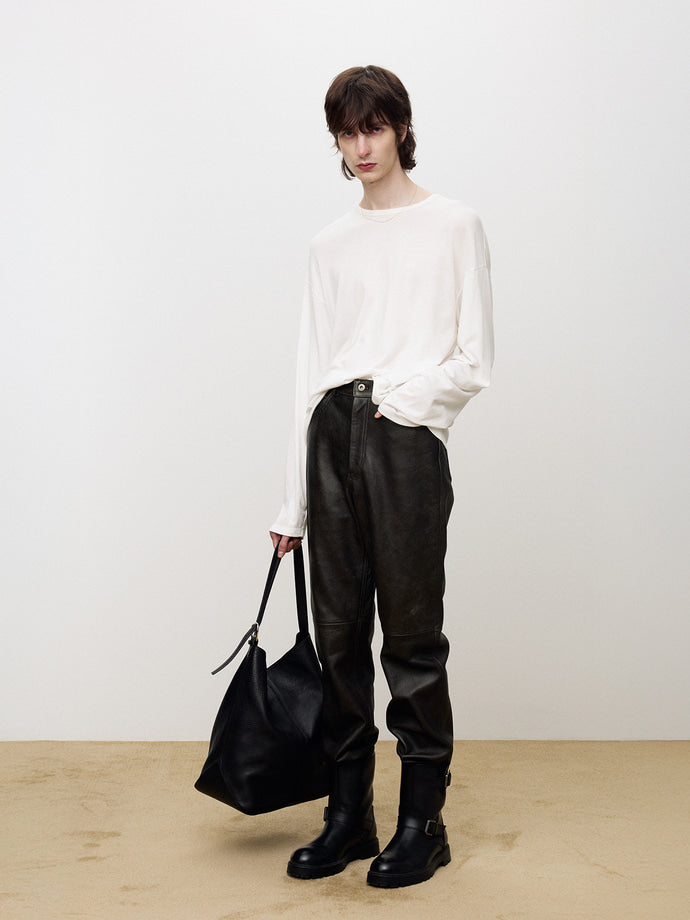 Tonywack - Leather Flared-Leg Pants (Vintage Treatment) (Black) product image 3 | TRAB K-Fashion Australia