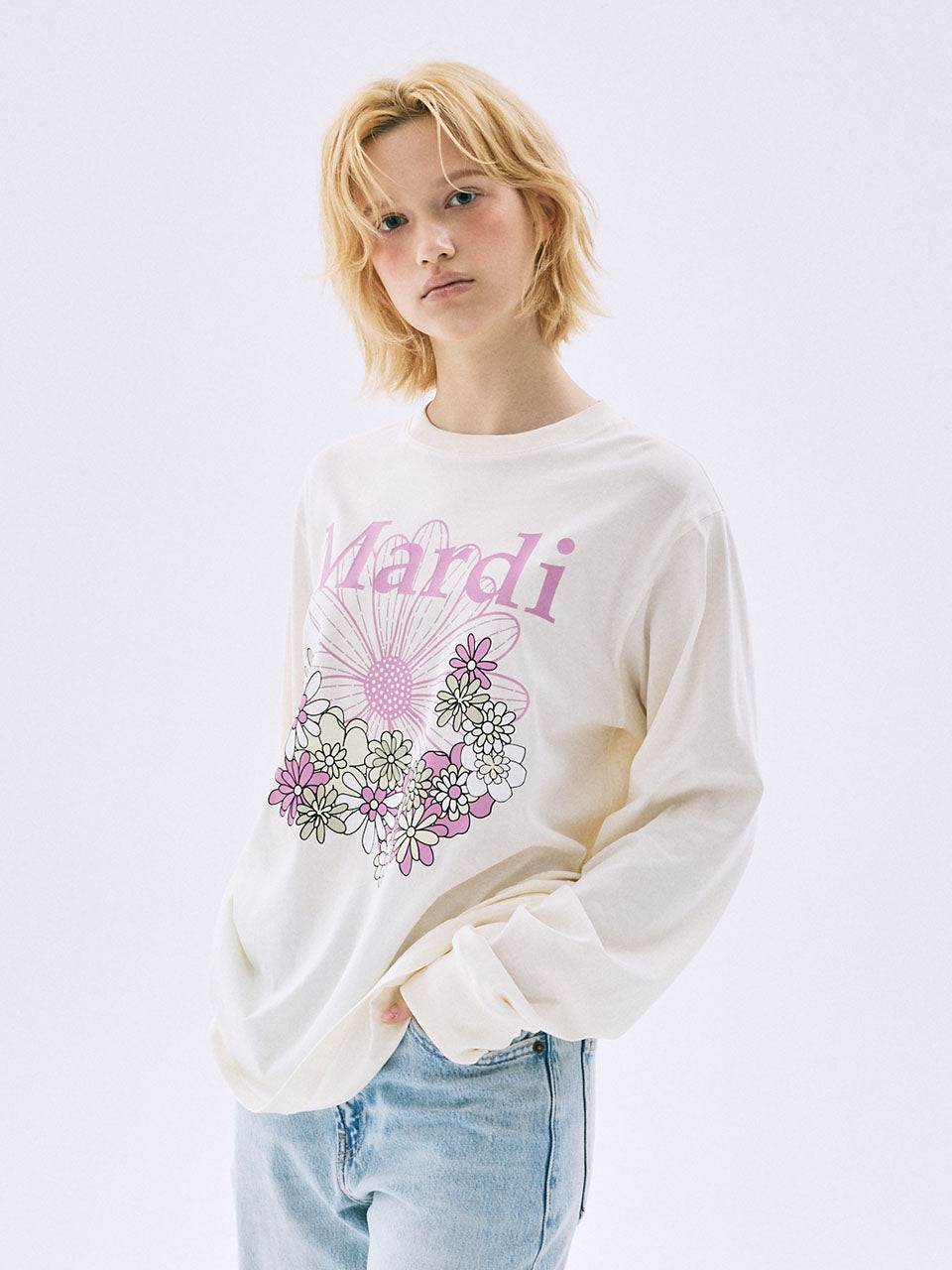 Mardi Mercredi - Tshirt Long Sleeve Flowermardi Jardin (Cream Pinklavender) product image 1 | TRAB K-Fashion Australia