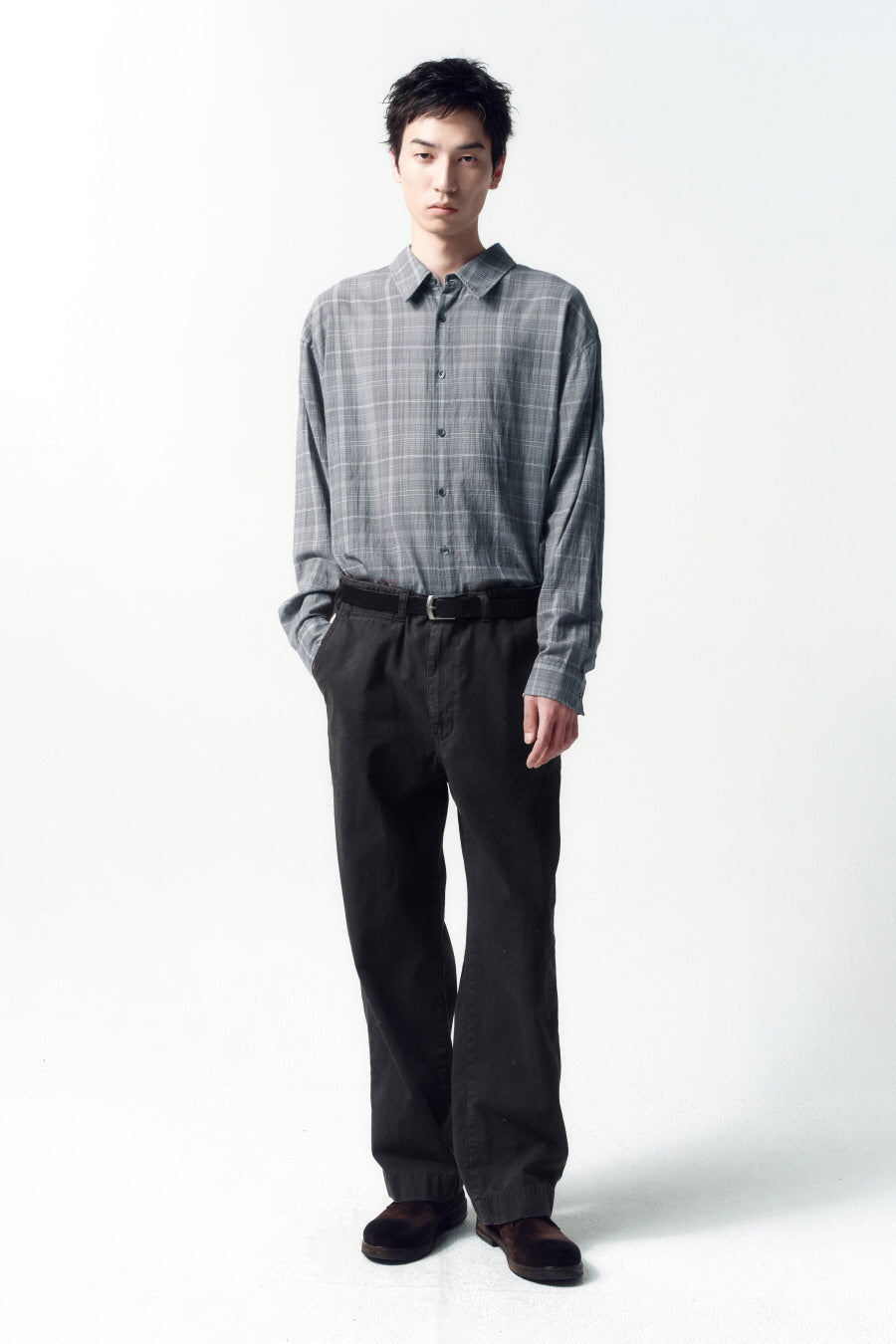 Insilence - Damaged Seer Check Shirts (Grey) product image 1 | TRAB K-Fashion Australia