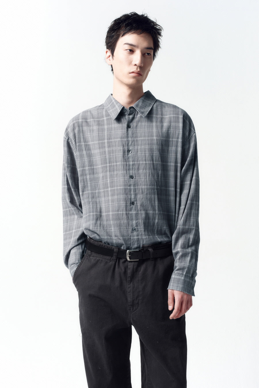 Insilence - Damaged Seer Check Shirts (Grey) product image 2 | TRAB K-Fashion Australia