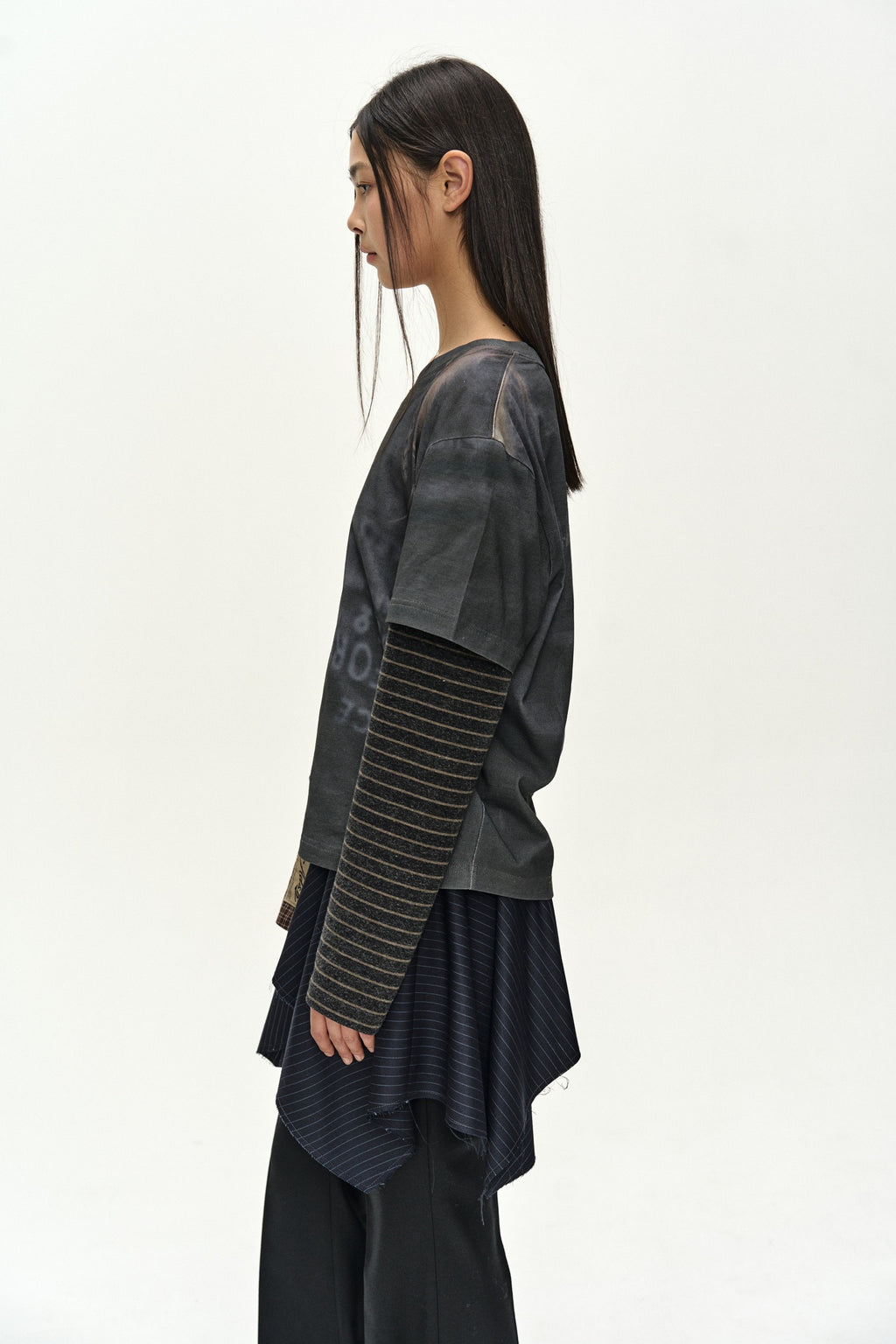 Andersson Bell - Mixed Stripe Sleeve Layered Top (charcoal) (Charcoal) product image 5 | TRAB K-Fashion Australia