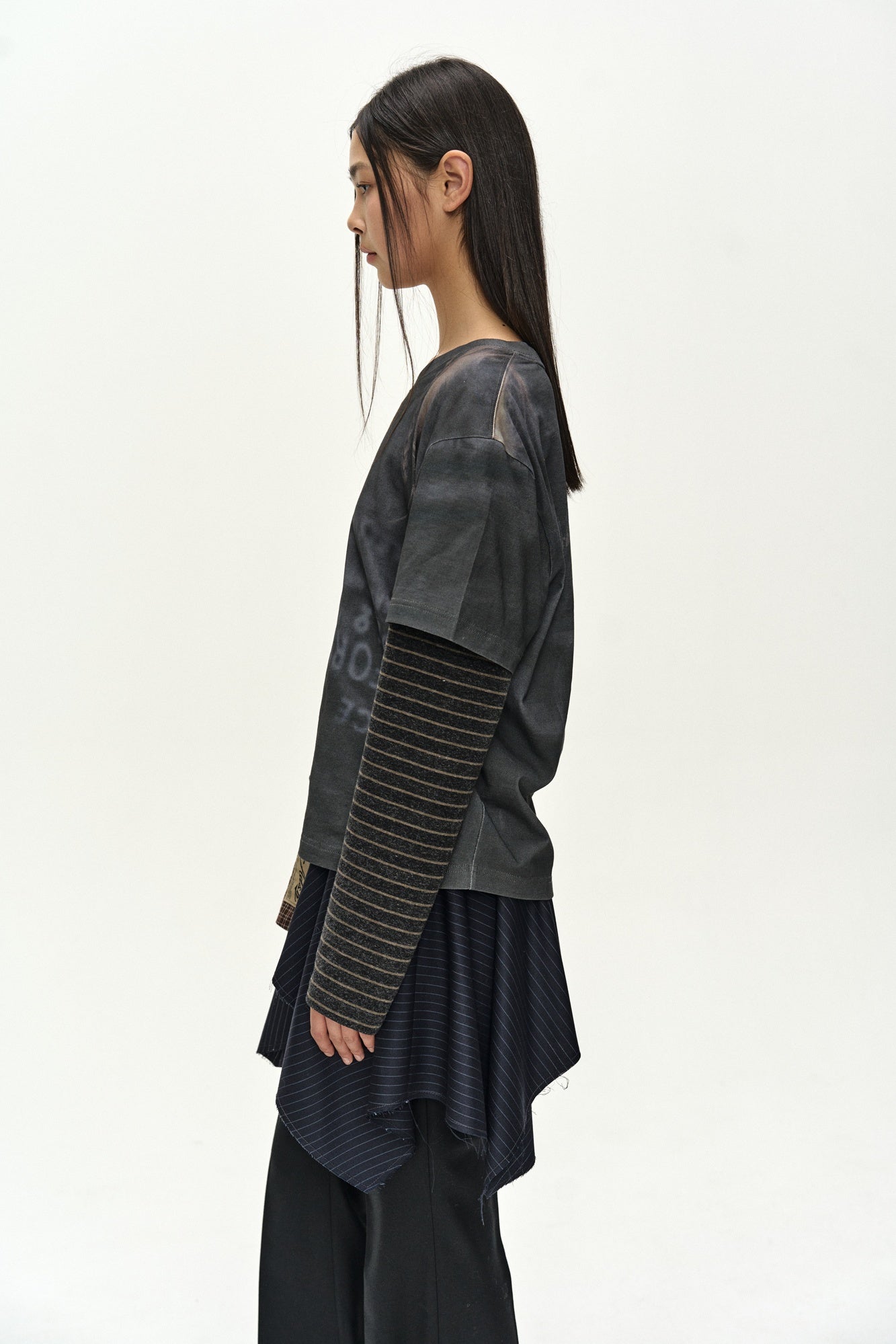 Andersson Bell - Mixed Stripe Sleeve Layered Top (charcoal) (Charcoal) product image 5 | TRAB K-Fashion Australia