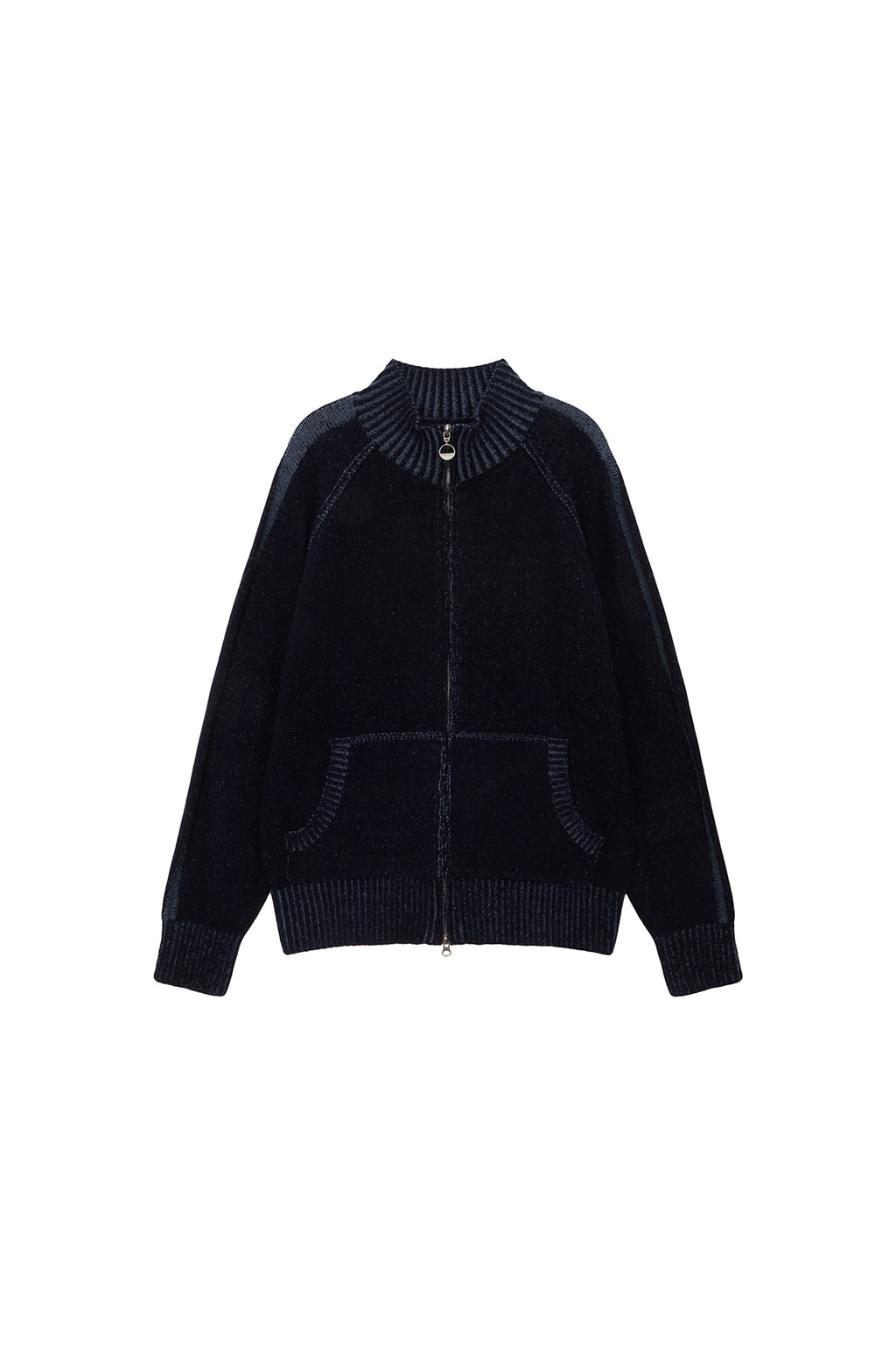 Matin Kim - Two Tone Mixed Knit Zip Up (Navy) product image 1 | TRAB K-Fashion Australia