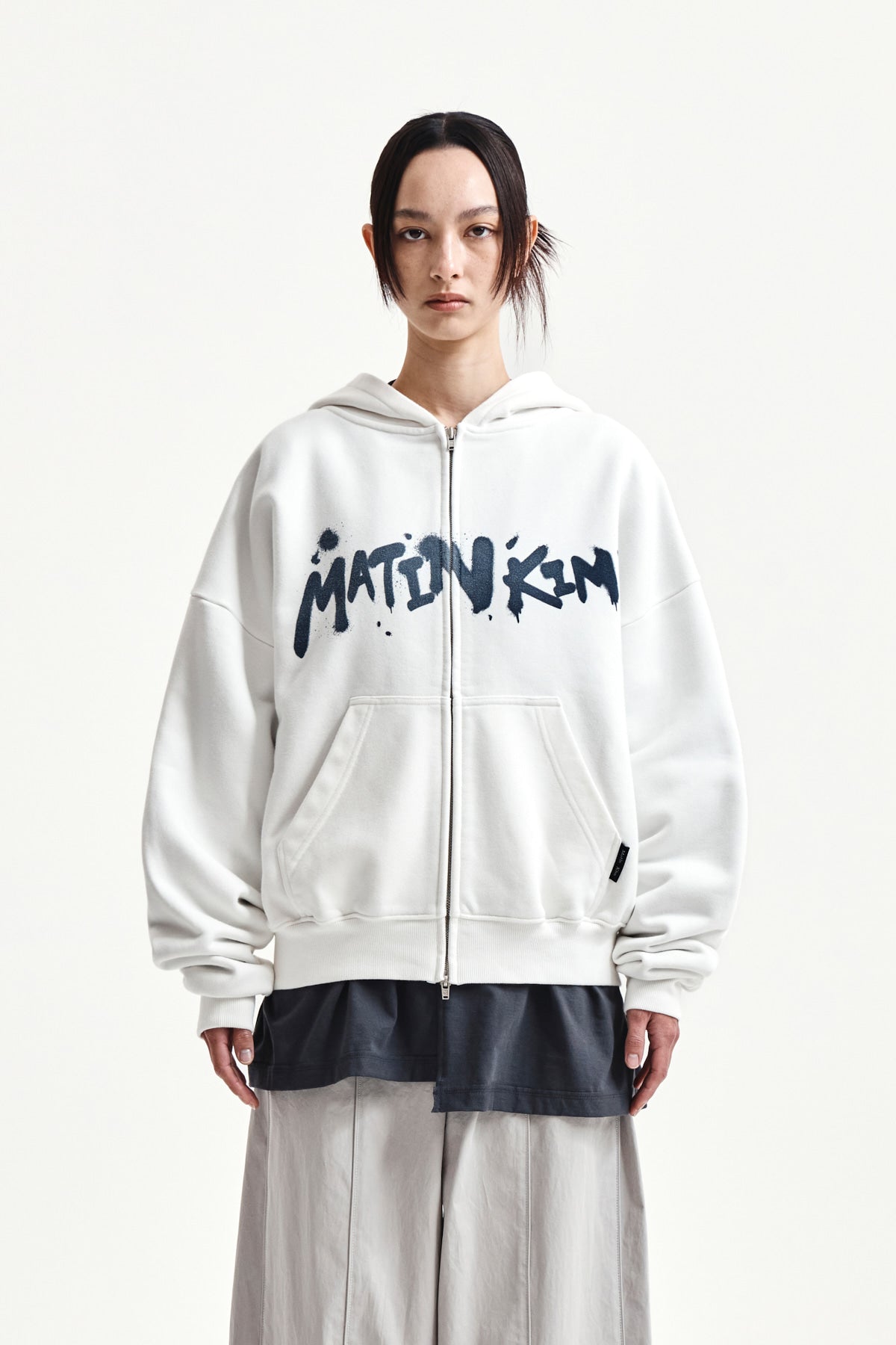 Matin Kim - Graffiti Logo Hoody Zip Up (White) product image 5 | TRAB K-Fashion Australia