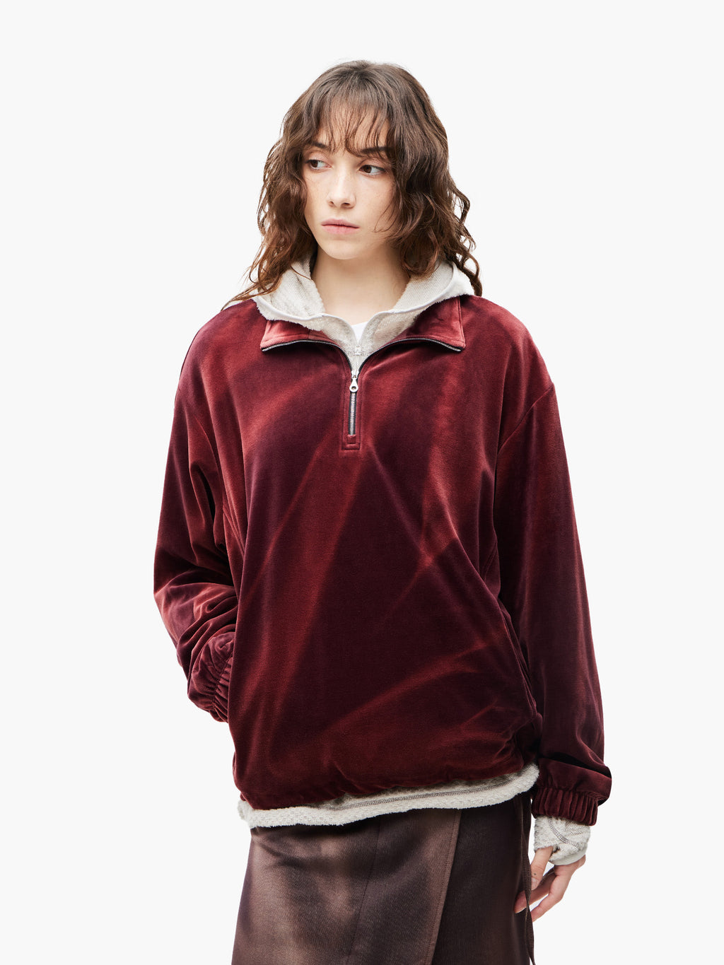 Jiyong Kim - Sun-Bleached Half-Zip Sweatshirt (Burgundy) product image 4 | TRAB K-Fashion Australia