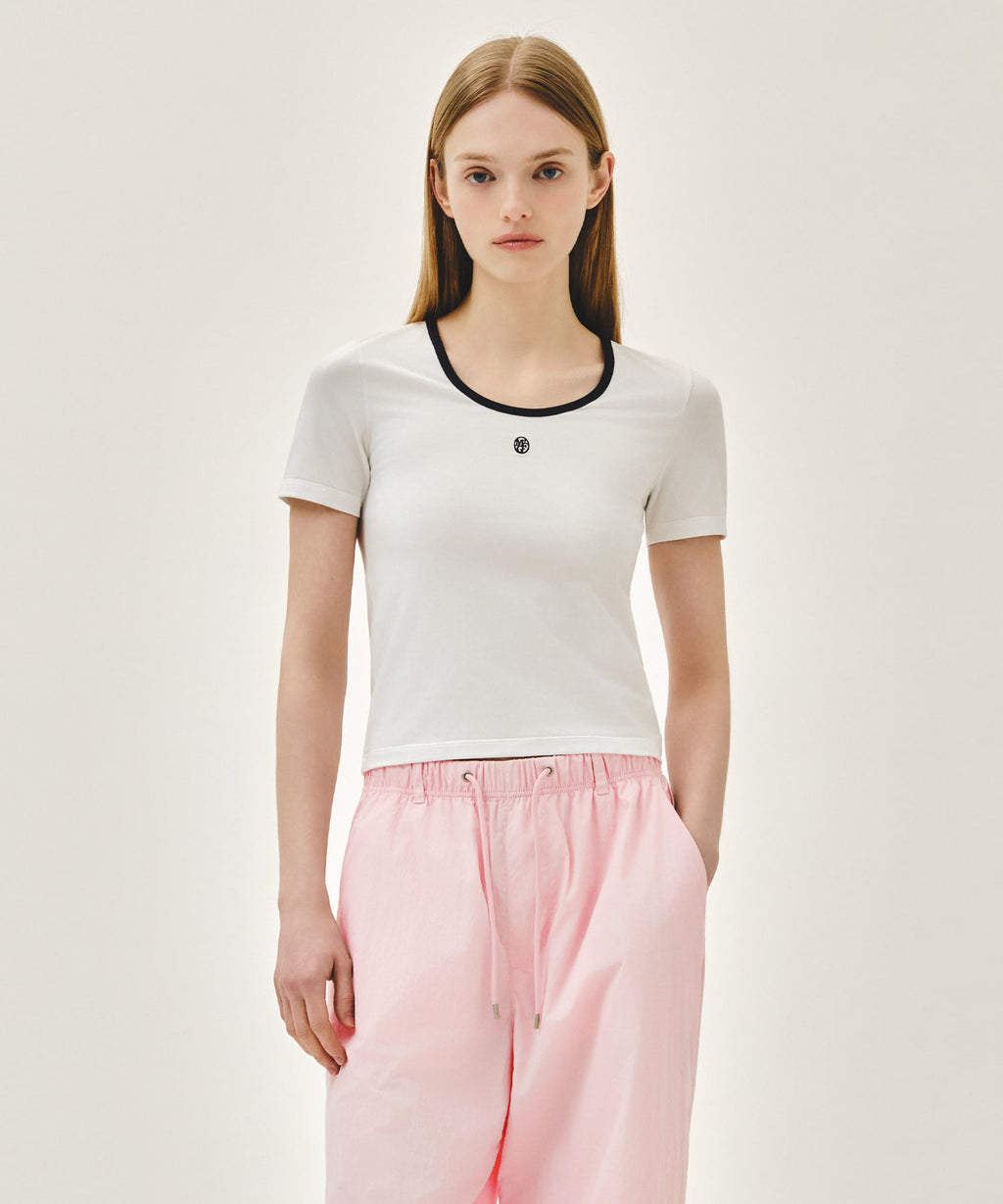 Marithe & Francois Girbaud - Deep Neck Ringer Tee (White) product image 1 | TRAB K-Fashion Australia
