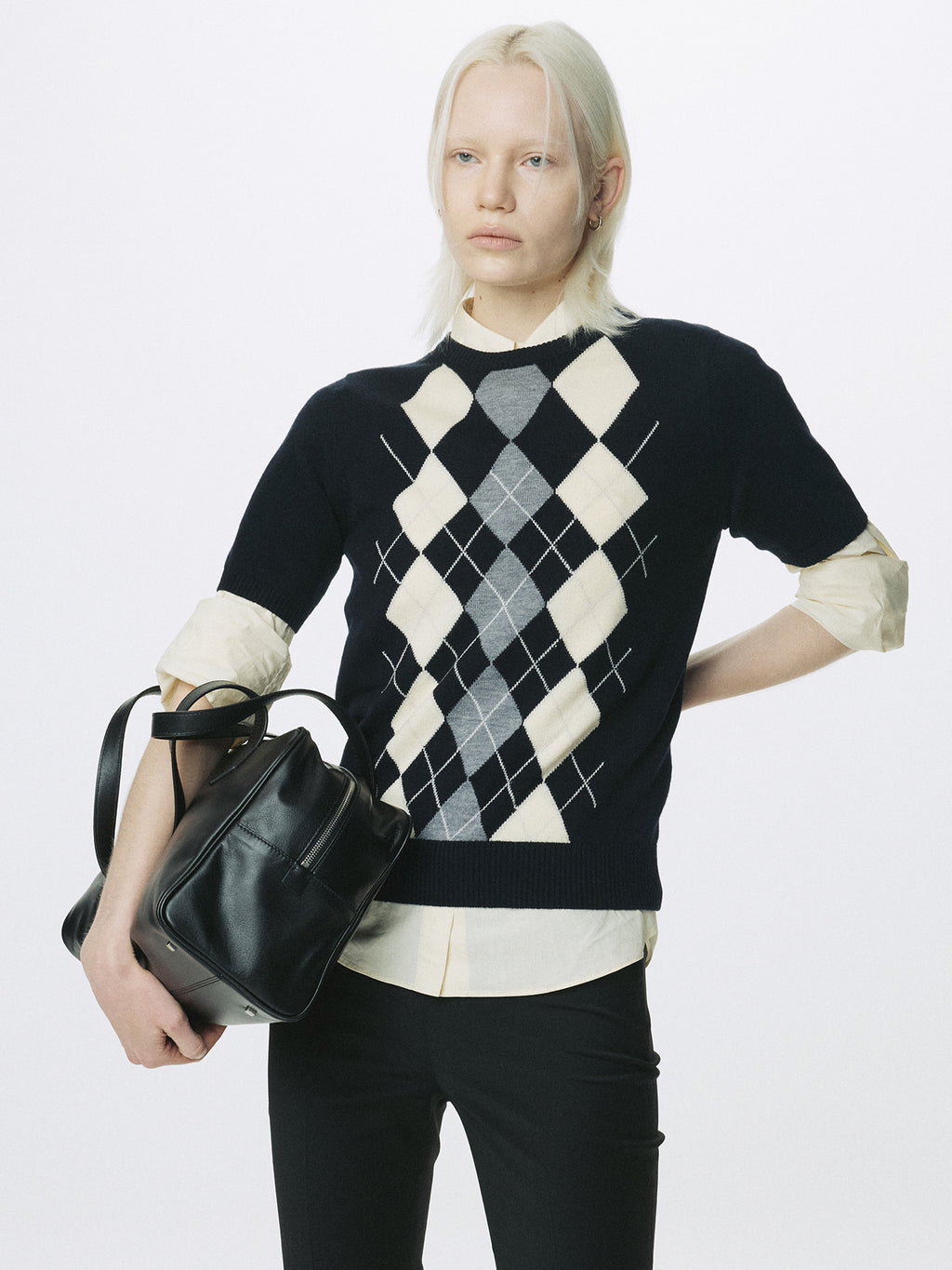 Tonywack - Superfine Wool Argyle Crew Neck Sweater (Navy Wax Yellow) product image 2 | TRAB K-Fashion Australia