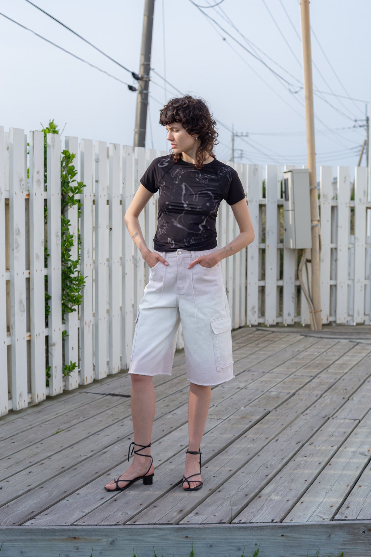 Matin Kim - Color Brush Bermuda Denim Cargo Pants (Light Pink) product image 7 | TRAB K-Fashion Australia