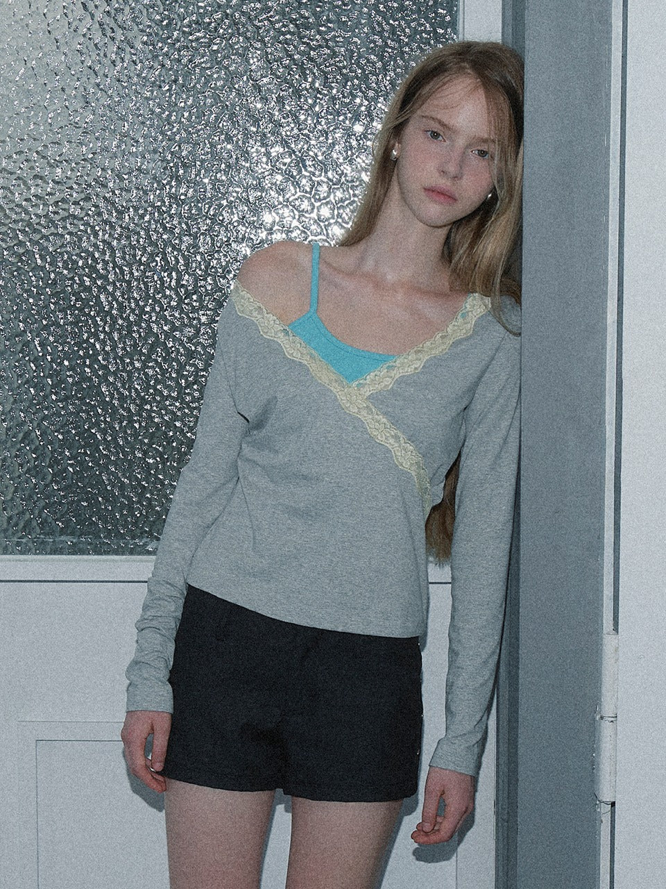 Margarin Fingers - V-Neck Wrap T-Shirt (Melange) product image 1 | TRAB K-Fashion Australia