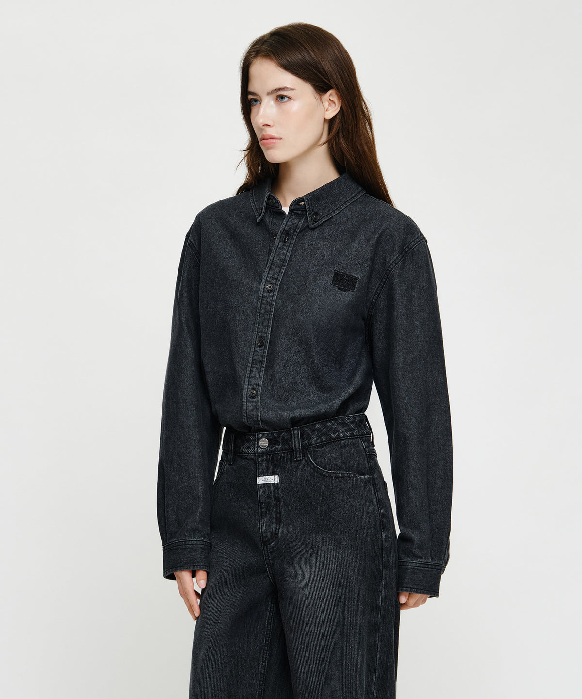 Marithe & Francois Girbaud - Micro Classic Logo Oversized Denim Shirt (Black) product image 2 | TRAB K-Fashion Australia