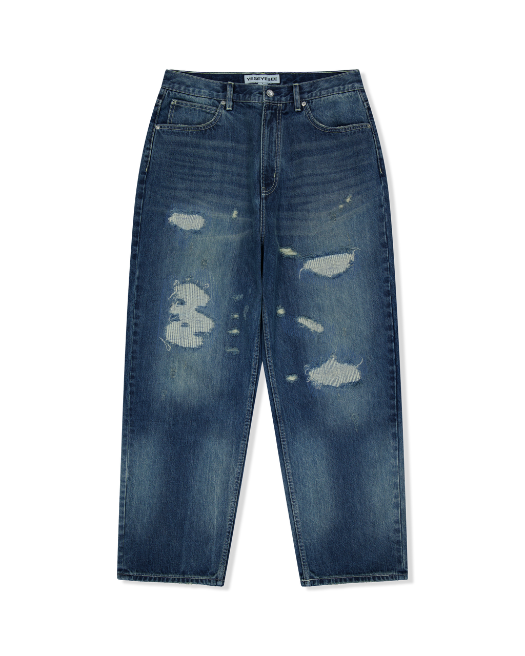 yeseyesee - Distressed 5 Pockets Denim Pants (Medium Indigo) product image 1 | TRAB K-Fashion Australia
