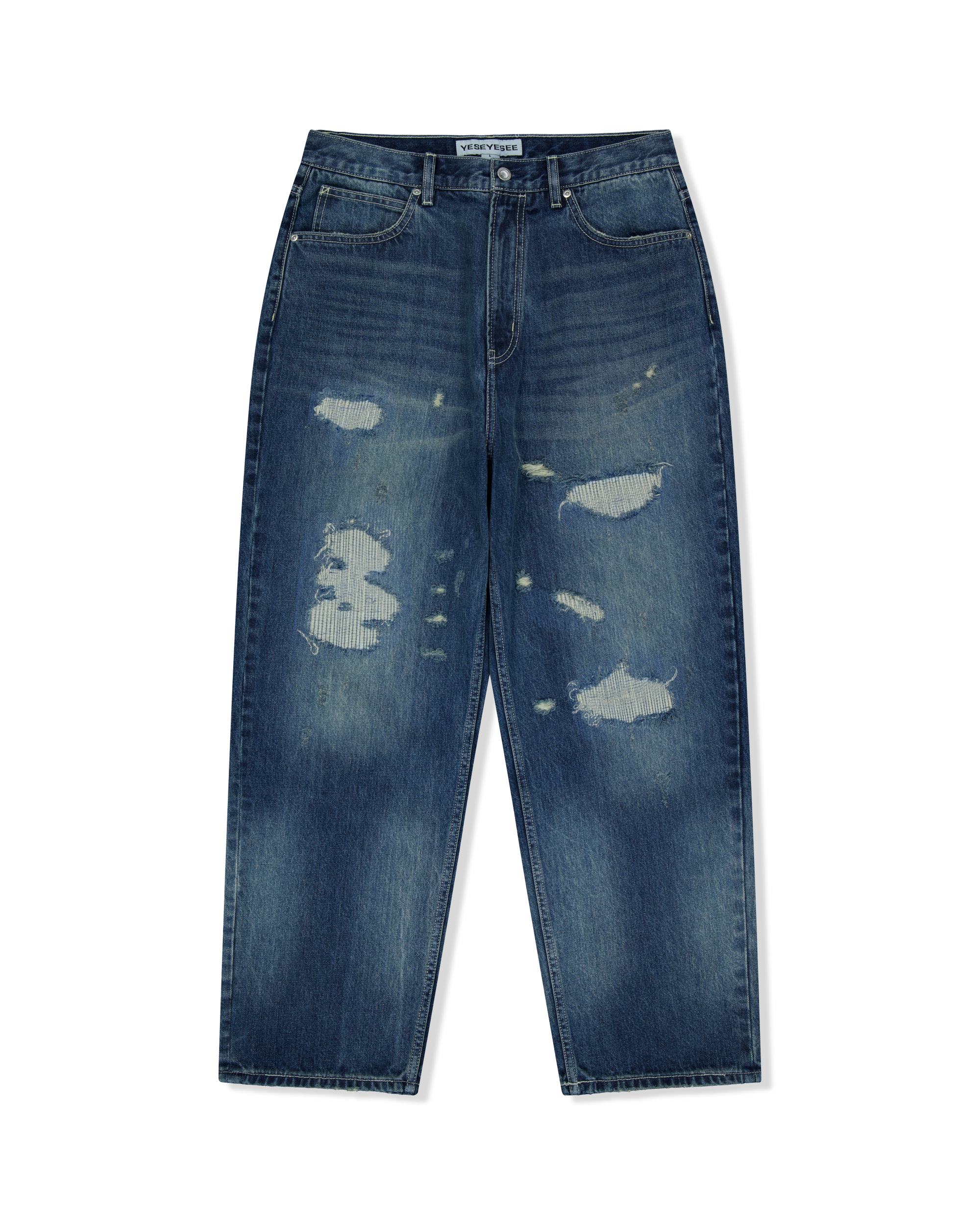 yeseyesee - Distressed 5 Pockets Denim Pants (Medium Indigo) product image 1 | TRAB K-Fashion Australia
