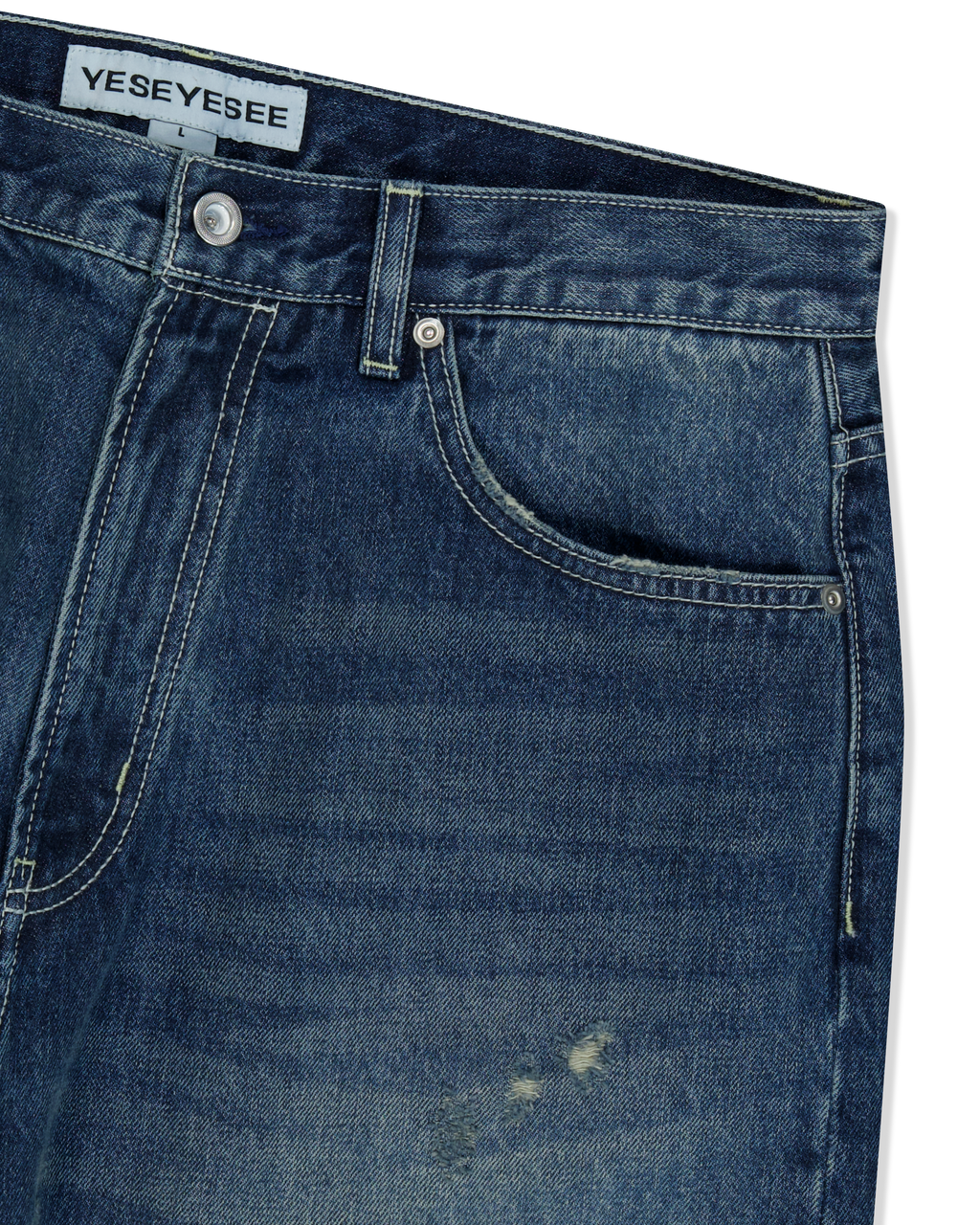 yeseyesee - Distressed 5 Pockets Denim Pants (Medium Indigo) product image 3 | TRAB K-Fashion Australia