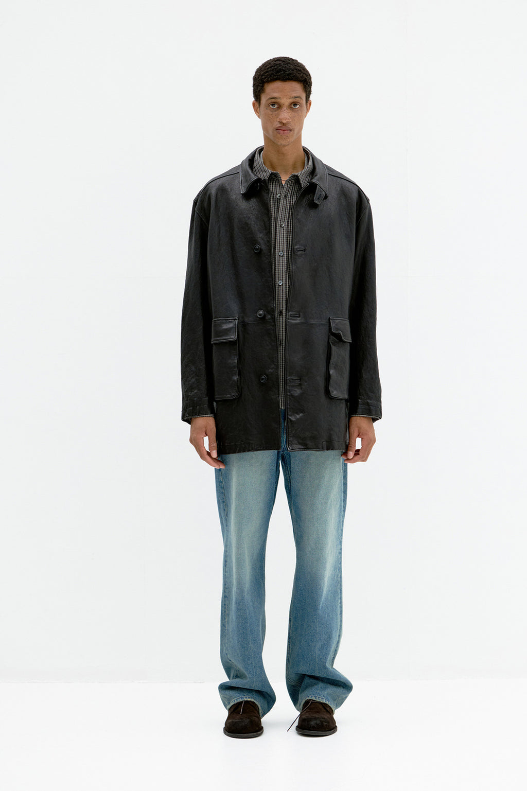 Coor - Washed Lambskin Leather Car Coat (Black) product image 2 | TRAB K-Fashion Australia