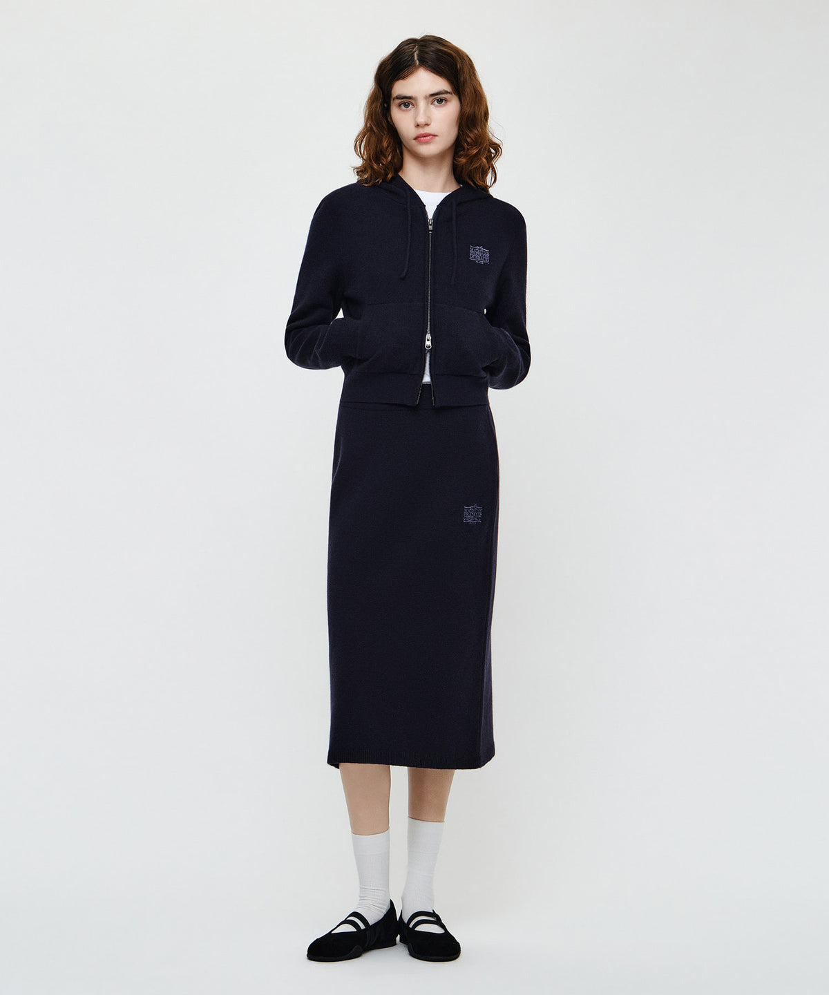 Marithe & Francois Girbaud - Ribbon Classic Logo Knit Skirt (Navy) product image 1 | TRAB K-Fashion Australia