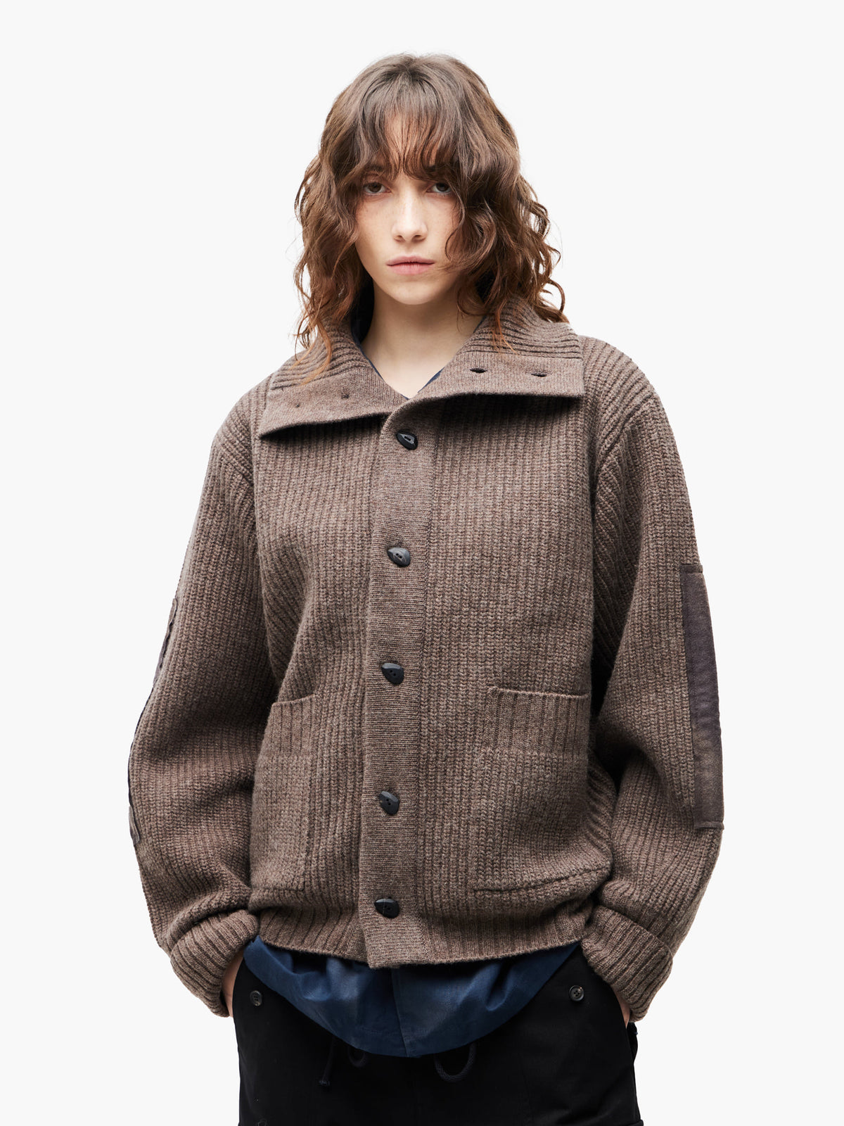 Jiyong Kim - Sun-Bleached Wide Collar Knit Cardigan (Brown) product image 4 | TRAB K-Fashion Australia
