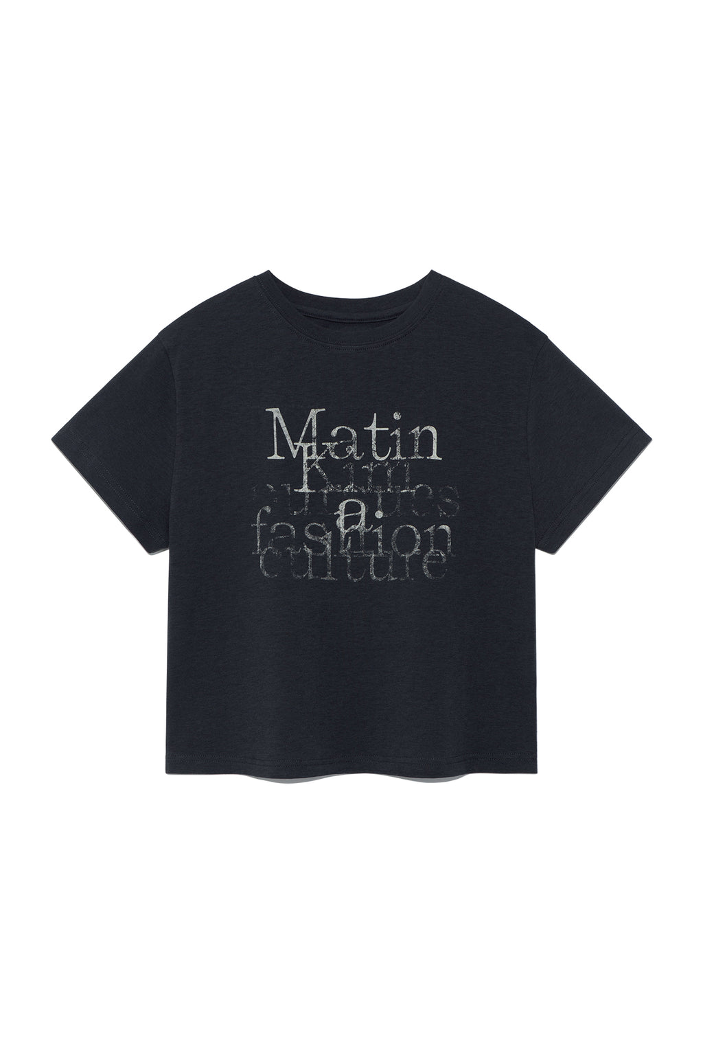 Matin Kim - Dusty Typo Graphic Crop Top (Charcoal) product image 1 | TRAB K-Fashion Australia