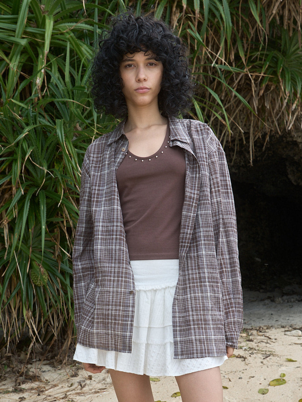 Kijun - Sheer Check Shirt (Brown) product image 1 | TRAB K-Fashion Australia
