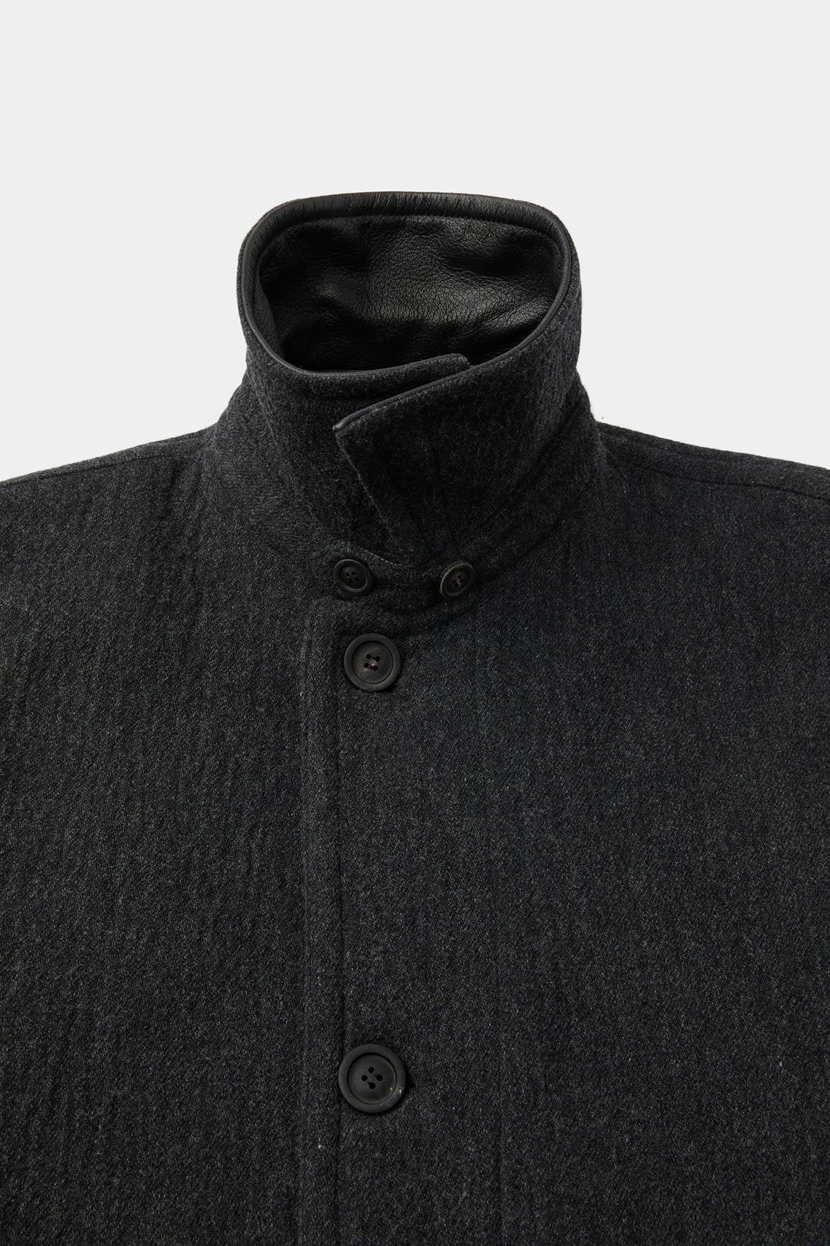 Coor - Trimming Leather Patchwork Coat (Melange Charcoal) product image 6 | TRAB K-Fashion Australia