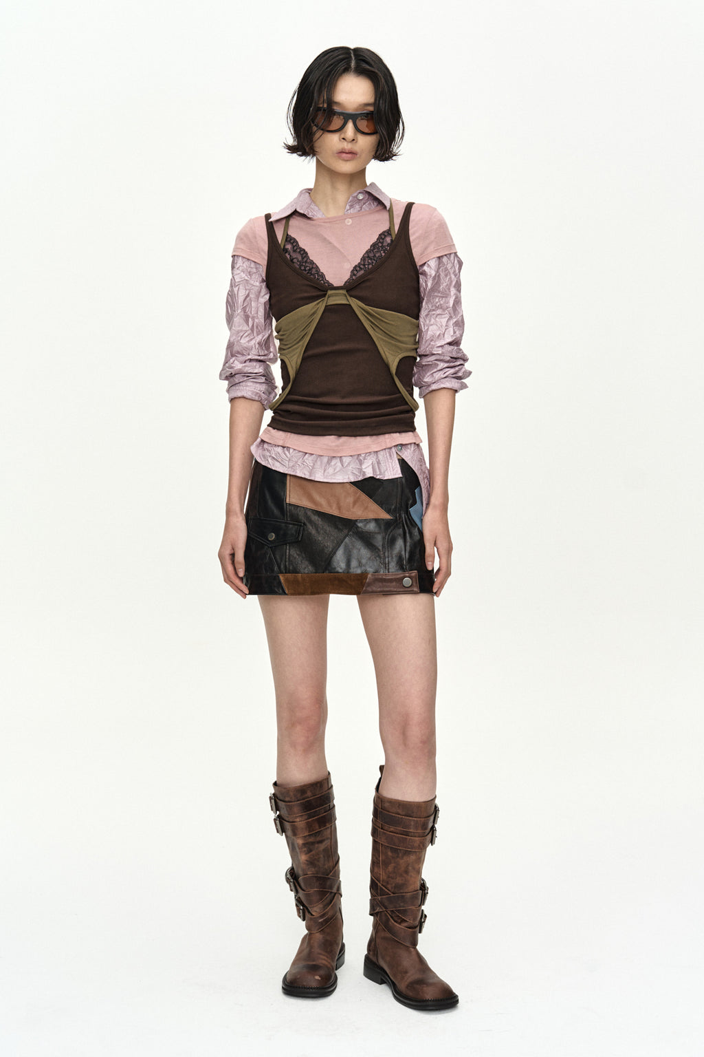 Andersson Bell - [Pre-Order – Ships June 24] Upside-Down Layered T-Shirt (Pink/Brown) product image 2 | TRAB K-Fashion Australia