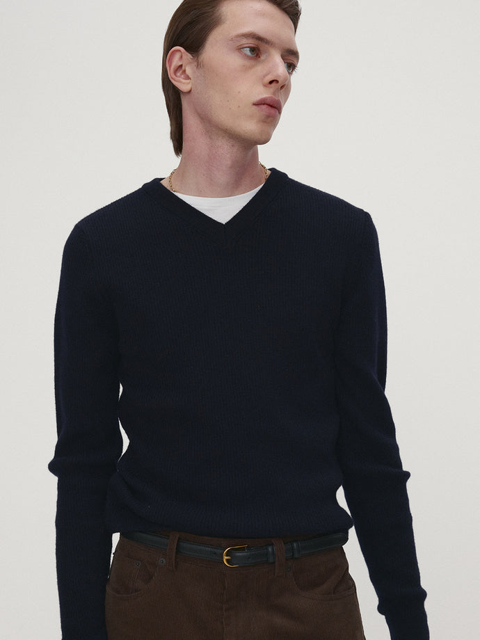 Tonywack - Super Fine Wool Ribbed V-Neck Sweater (Navy) product image 5 | TRAB K-Fashion Australia