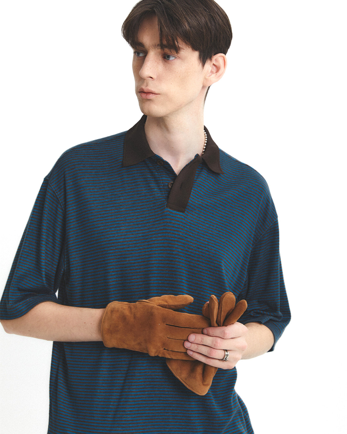 Eastlogue - Functional Relaxed Polo Shirt (Brown Stripe) product image 3 | TRAB K-Fashion Australia