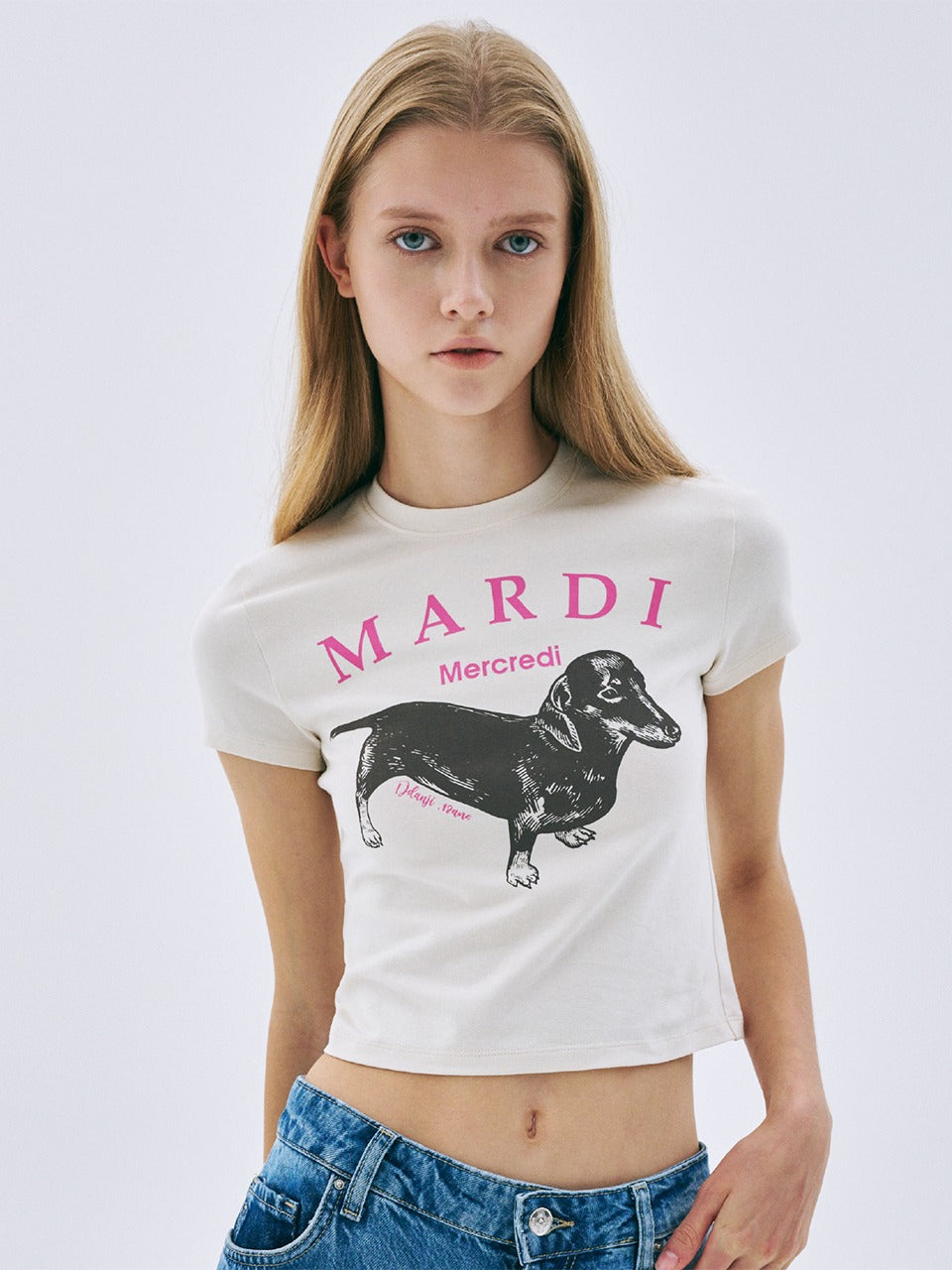 Mardi Mercredi - Cropped Tshirt Ddanji (Cream Pink) product image 1 | TRAB K-Fashion Australia