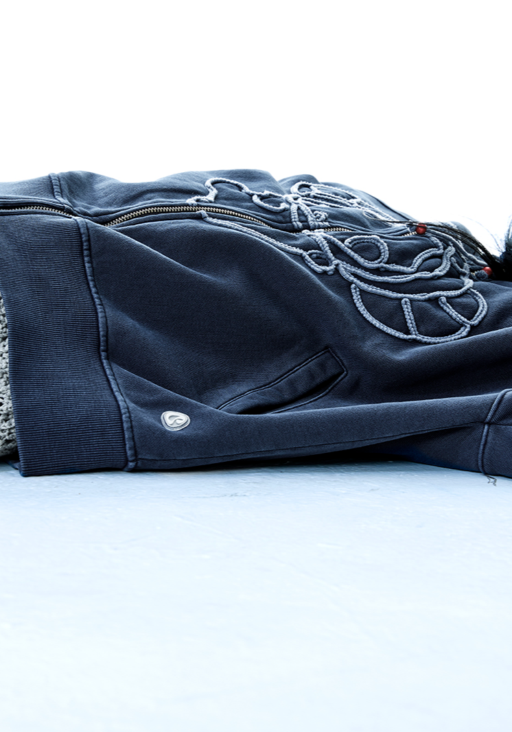 Coyseio - Vintage Tape Hood Zip-Up (Navy) product image 2 | TRAB K-Fashion Australia