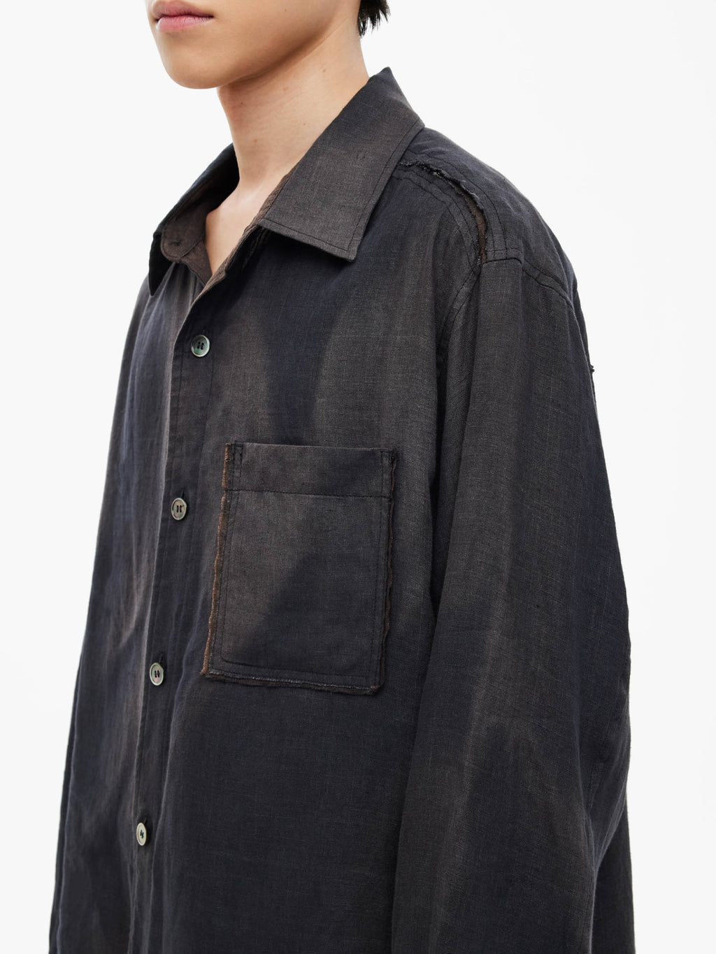 Jiyong Kim - Sun-Bleached Raw Edged Shirt (Black) product image 5 | TRAB K-Fashion Australia