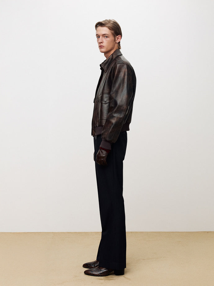 Tonywack - Goat Leather Aviator Jacket (Vintage Treatment) (Dark Brown) product image 2 | TRAB K-Fashion Australia