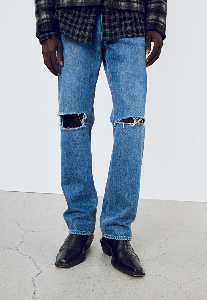 Tonywack - Straight-Leg Distressed Denim Jeans (Mid Blue) product image 1 | TRAB K-Fashion Australia