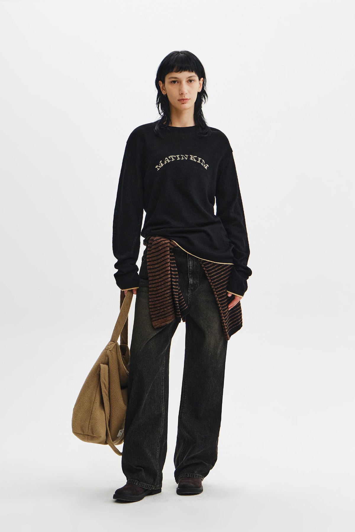 Matin Kim - Matin Sleeve Graphic Sheer Knit Pullover (Black) product image 11 | TRAB K-Fashion Australia