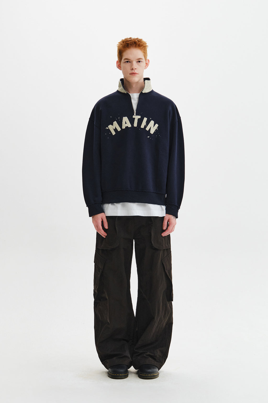 Matin Kim - Applique Logo Collar Quarter Zip Up (Navy) product image 7 | TRAB K-Fashion Australia