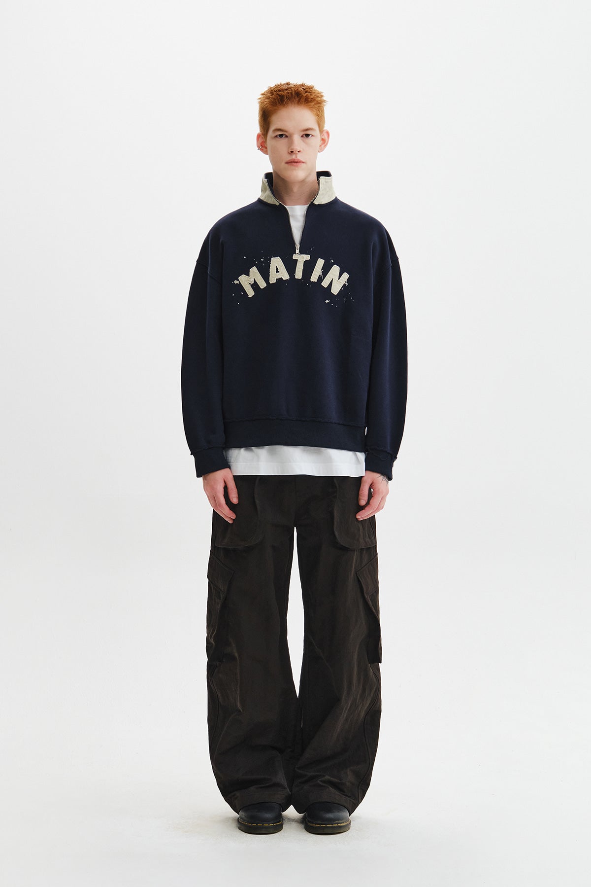 Matin Kim - Applique Logo Collar Quarter Zip Up (Navy) product image 7 | TRAB K-Fashion Australia