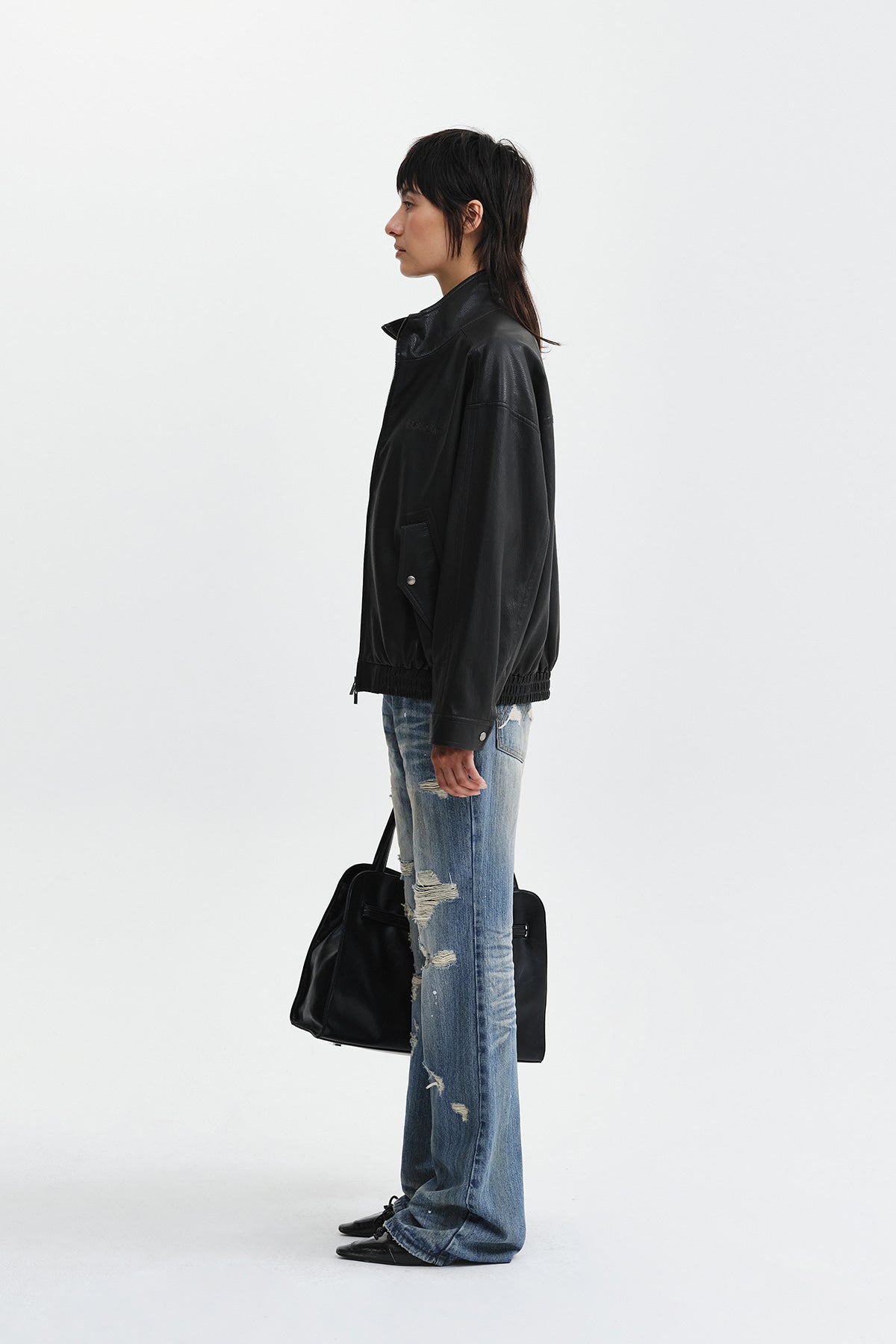 Matin Kim - Small Logo Faux Leather High Neck Jumper (Dark Brown) product image 9 | TRAB K-Fashion Australia
