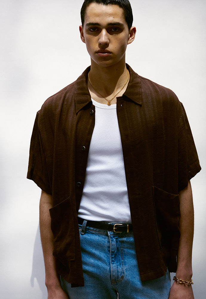Tonywack - Cotton Linen Textured Stripe Shirt (Brown) product image 7 | TRAB K-Fashion Australia