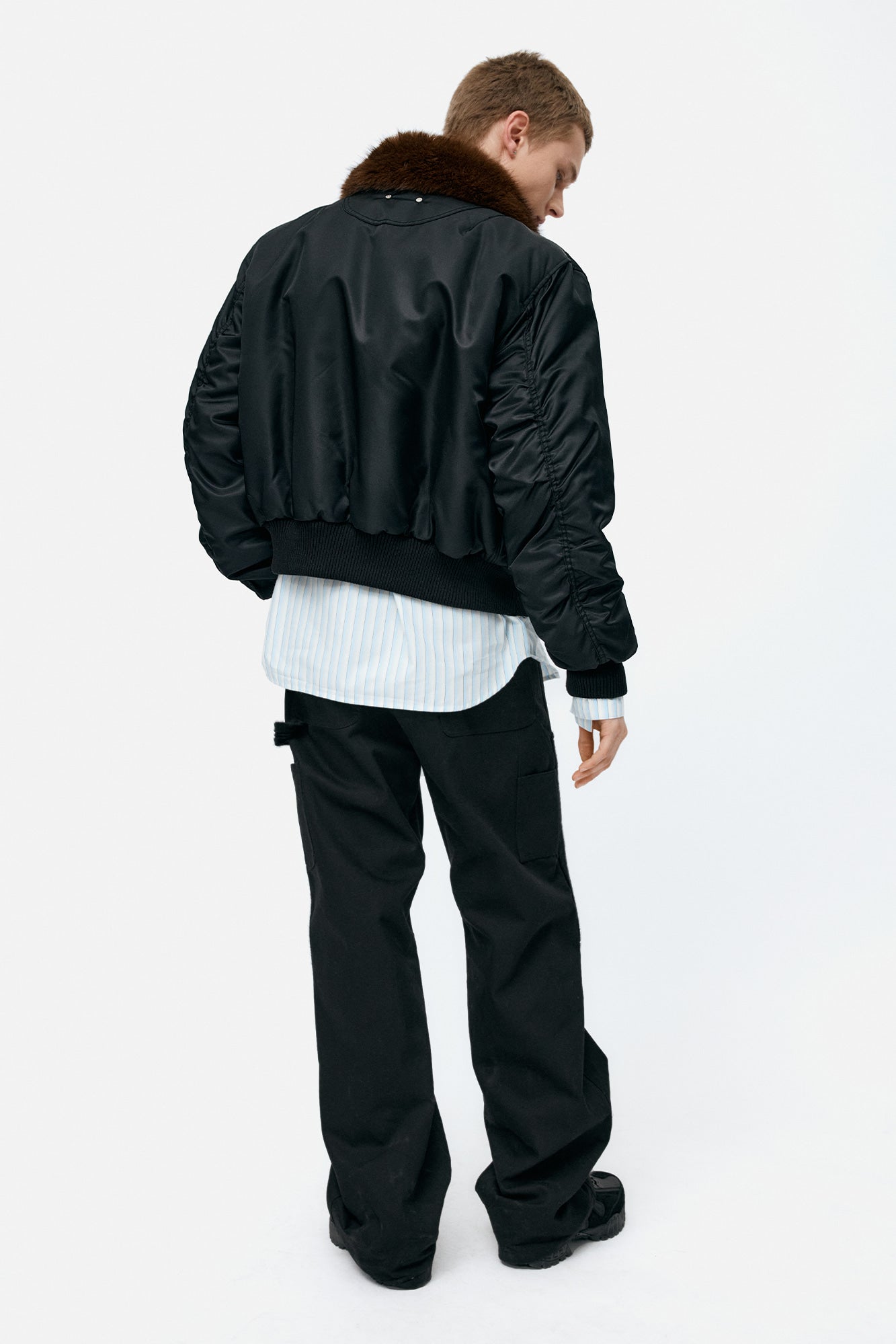 Andersson Bell - Fur Collar Leather Patch Ma-1 Bomber (Black) product image 2 | TRAB K-Fashion Australia