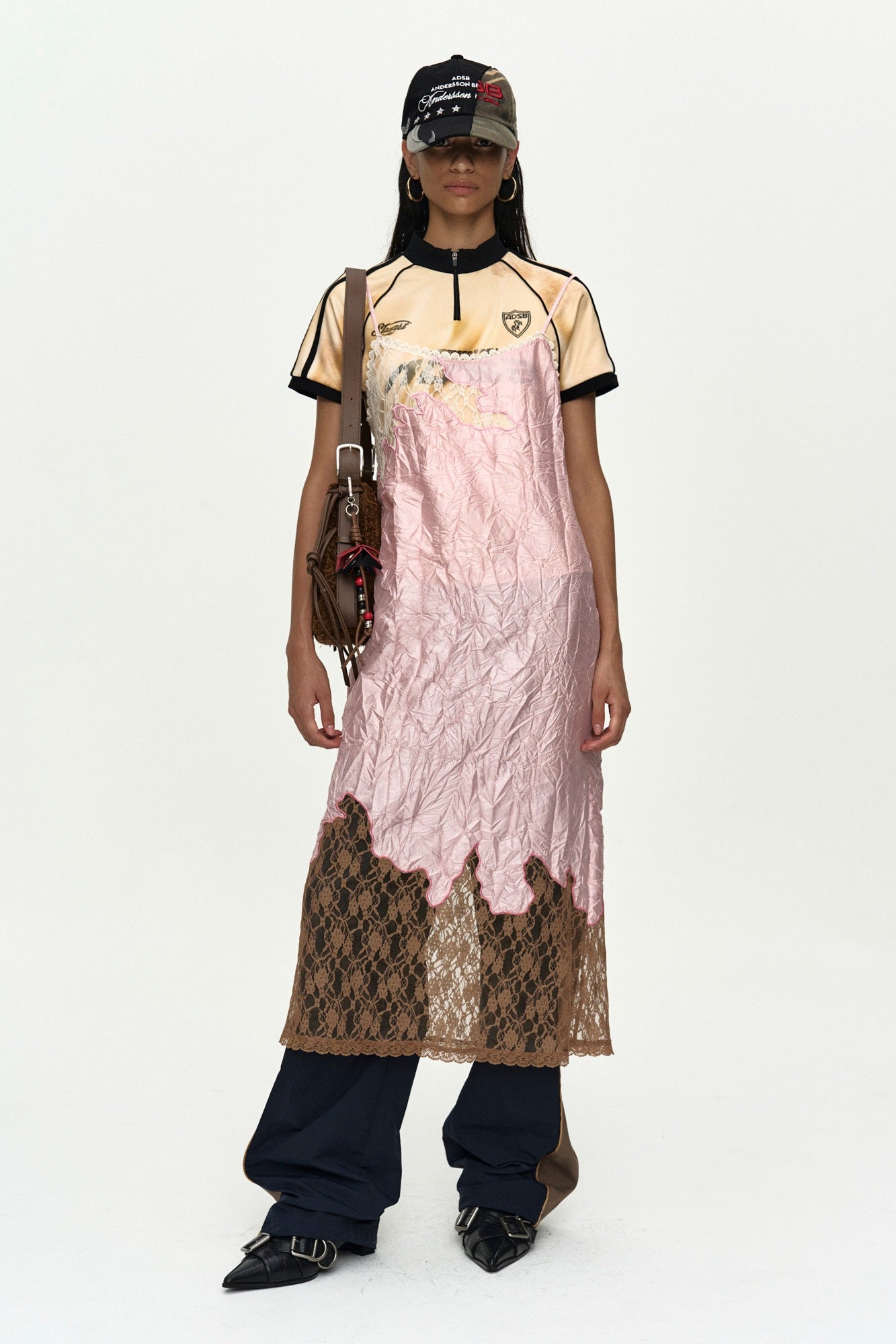 Andersson Bell - Embroidery Lace Dress (Pink/Brown) product image 1 | TRAB K-Fashion Australia