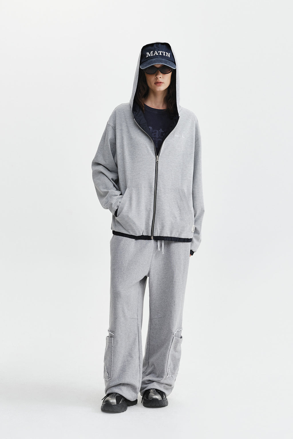 Matin Kim - Double Face Hoody Zip Up (Navy) product image 14 | TRAB K-Fashion Australia