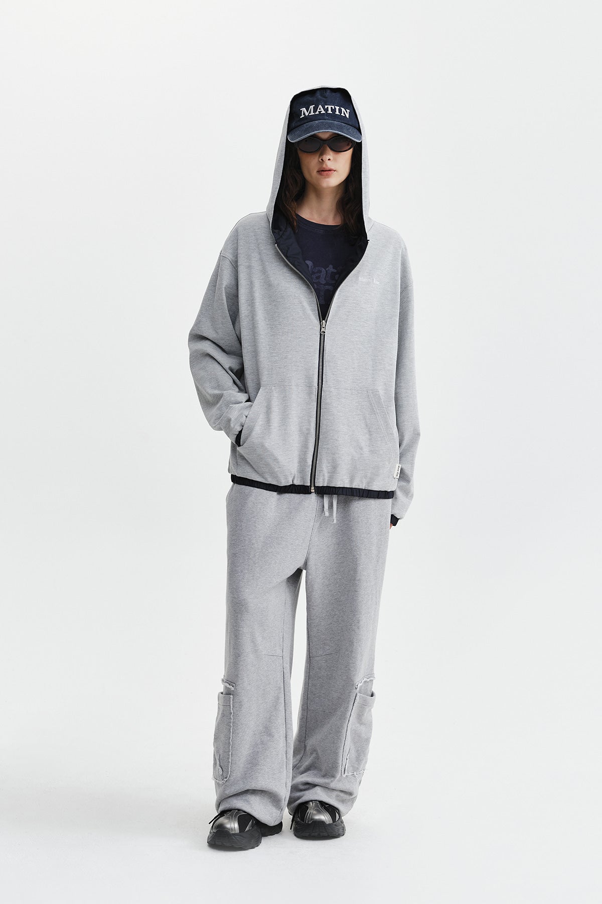 Matin Kim - Double Face Hoody Zip Up (Navy) product image 14 | TRAB K-Fashion Australia