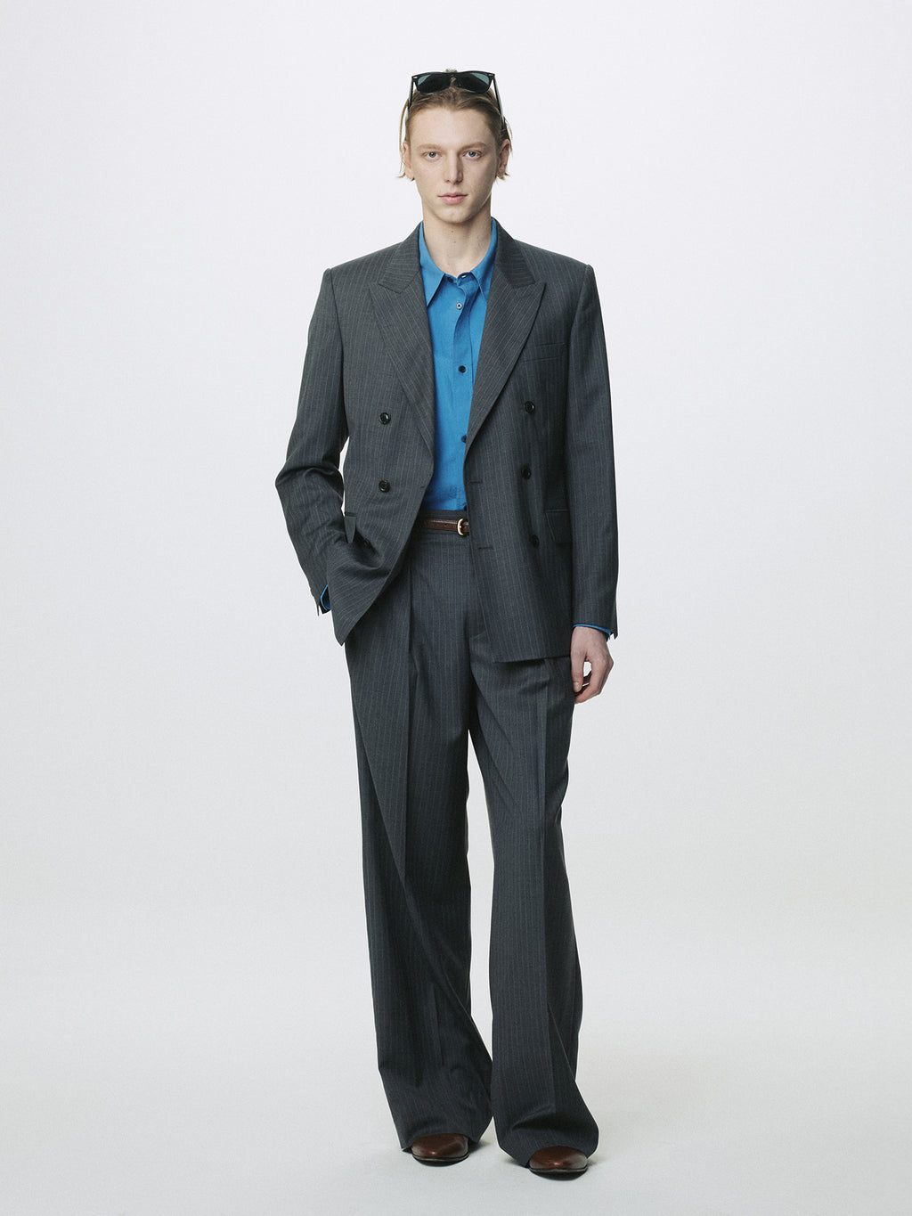 Tonywack - Striped Wool Double-Breasted Tailored Jacket (Grey Stripe) product image 2 | TRAB K-Fashion Australia